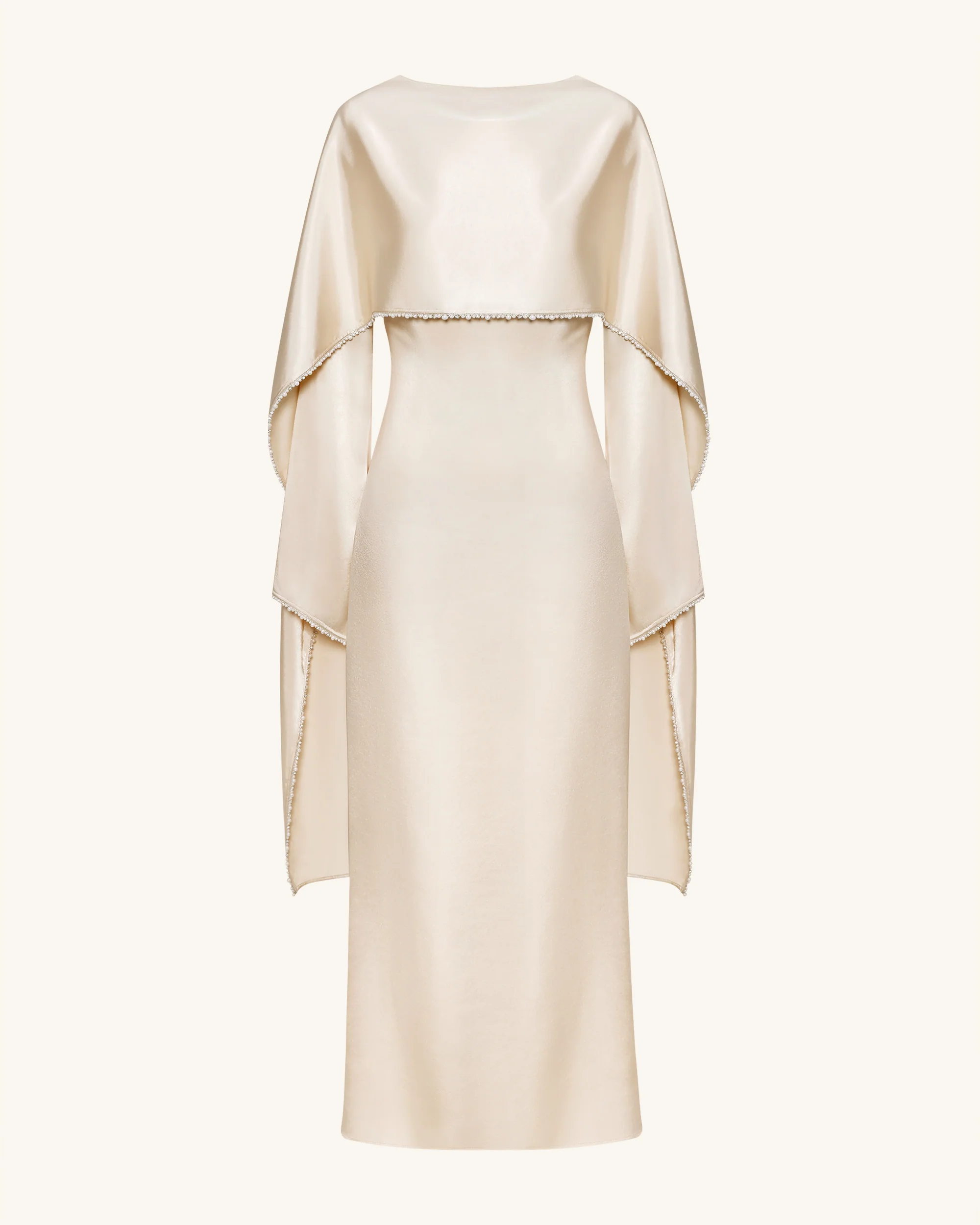 198Pearl-Trimmed Cape Sleeve Boat Neck Maxi Gown-Cream - Image 3