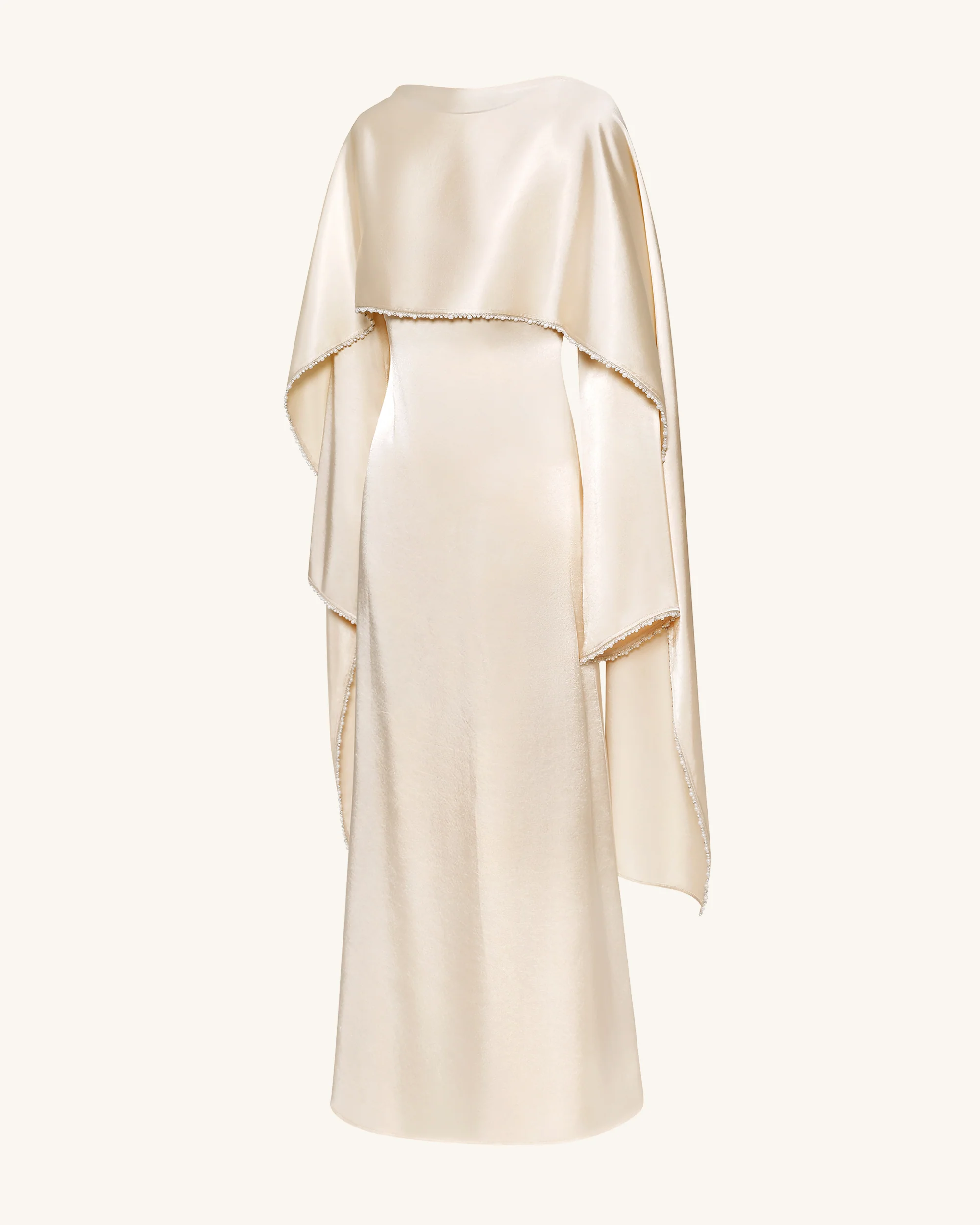 198Pearl-Trimmed Cape Sleeve Boat Neck Maxi Gown-Cream - Image 4