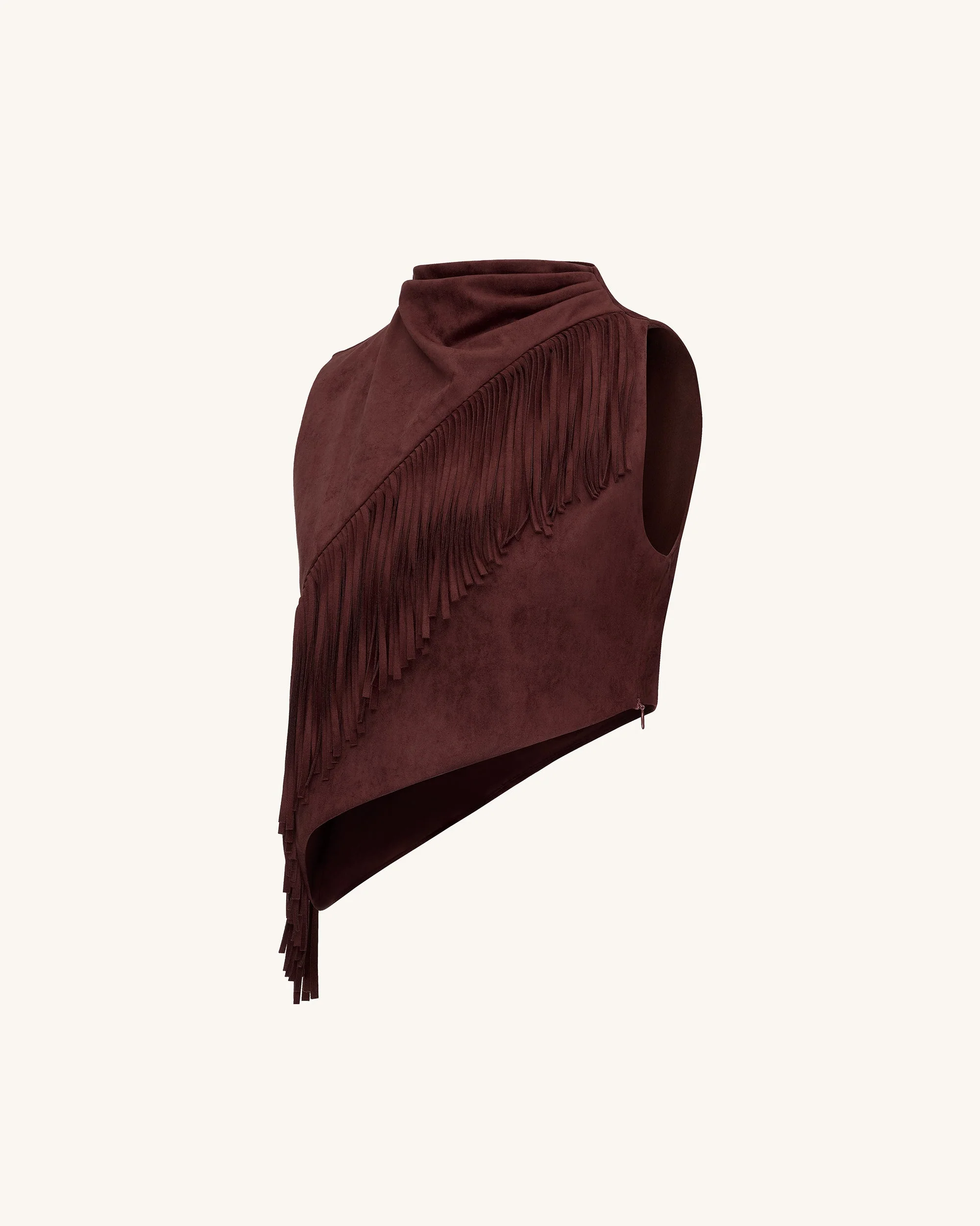 Adeline Asymmetric Fringe Sueded Top - Burgundy - Image 3