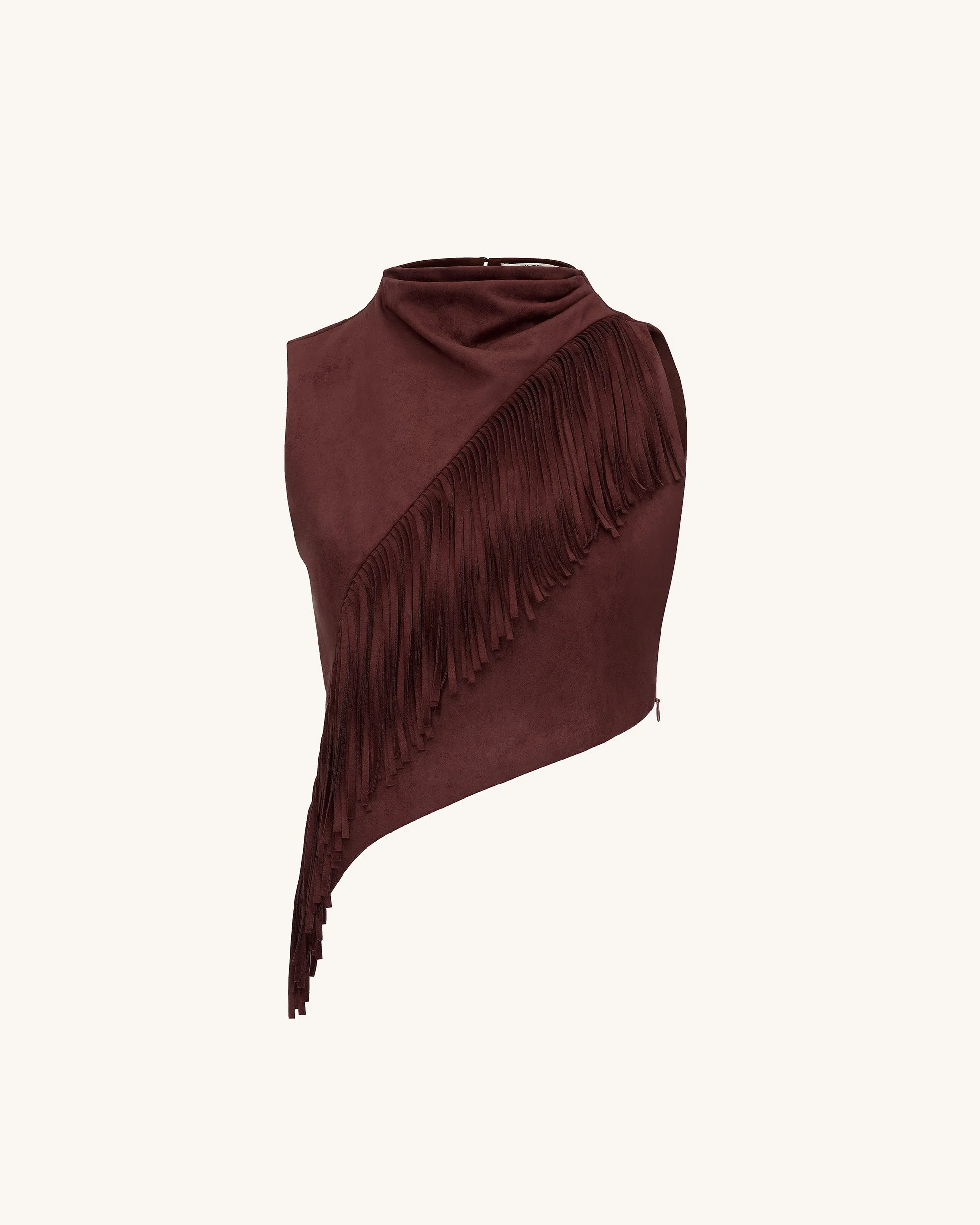 Adeline Asymmetric Fringe Sueded Top - Burgundy - Image 4