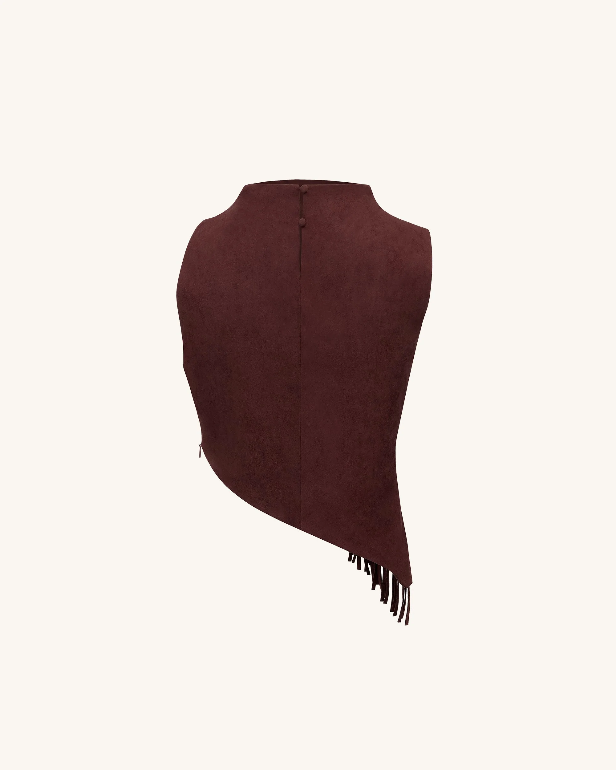 Adeline Asymmetric Fringe Sueded Top - Burgundy - Image 5