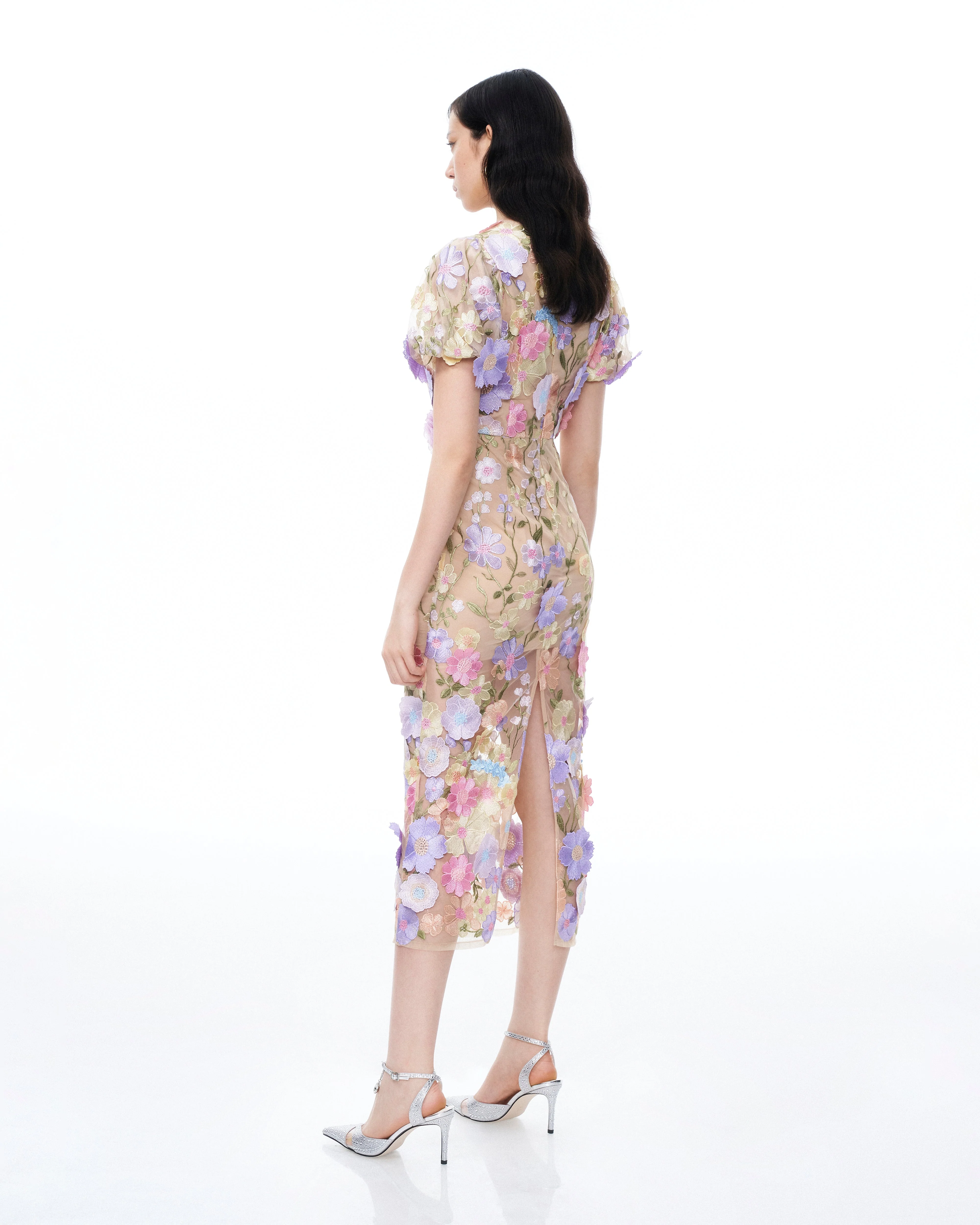 Alaric Round Neck 3D Floral Embroidered Maxi Dress - Pastel Multi - Image 3