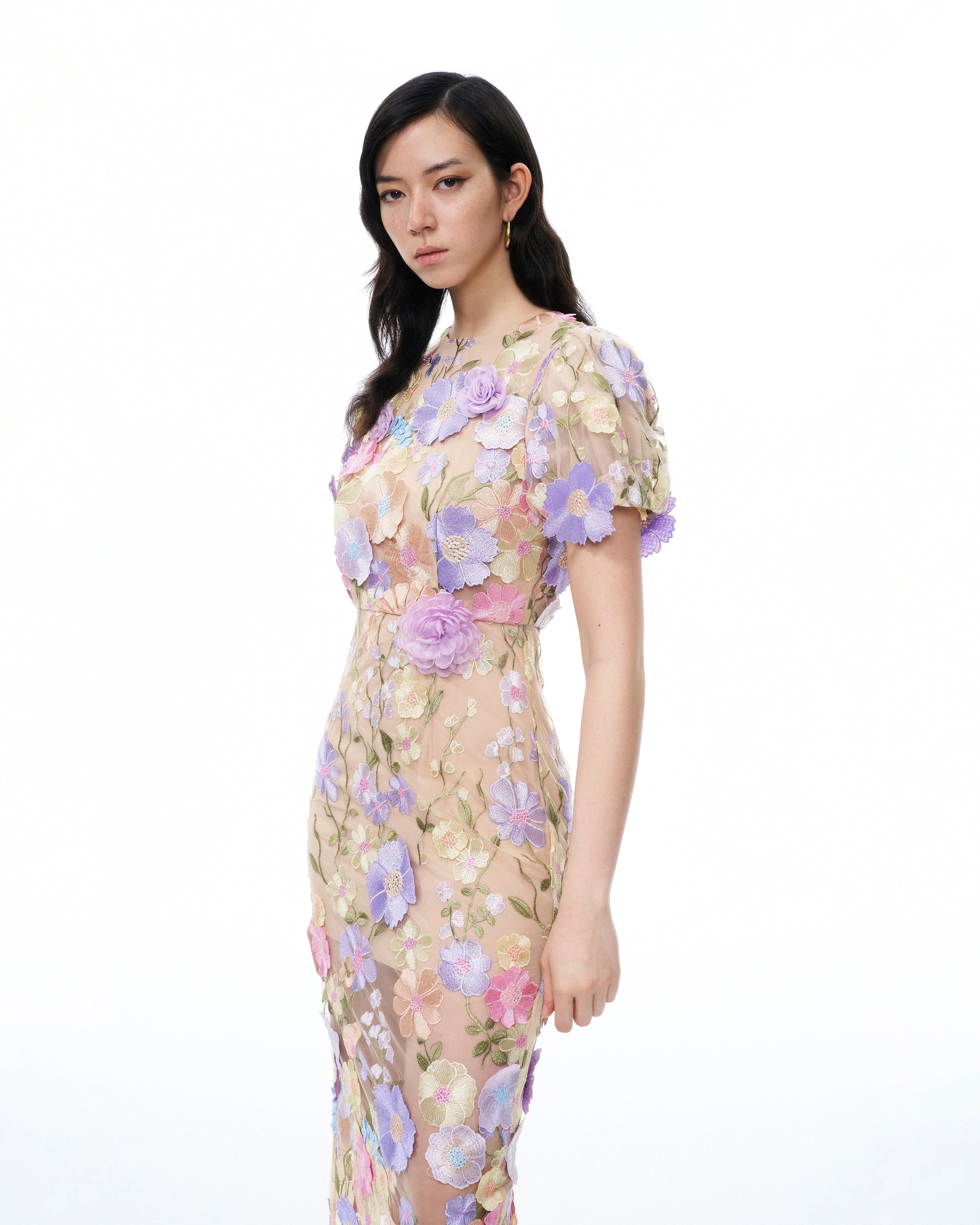 Alaric Round Neck 3D Floral Embroidered Maxi Dress - Pastel Multi - Image 5