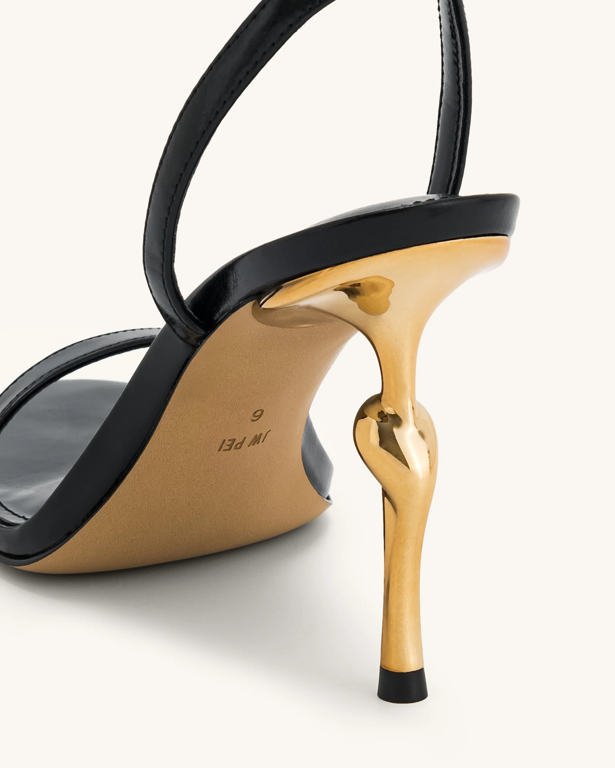 Alivia Gold Metal Heel Sandals - Black - Image 6