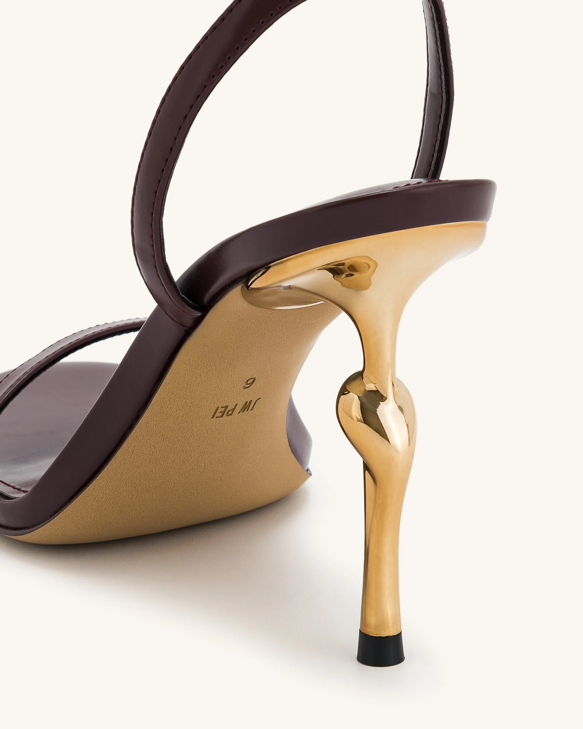 Alivia Gold Metal Heel Sandals - Claret Red - Image 6