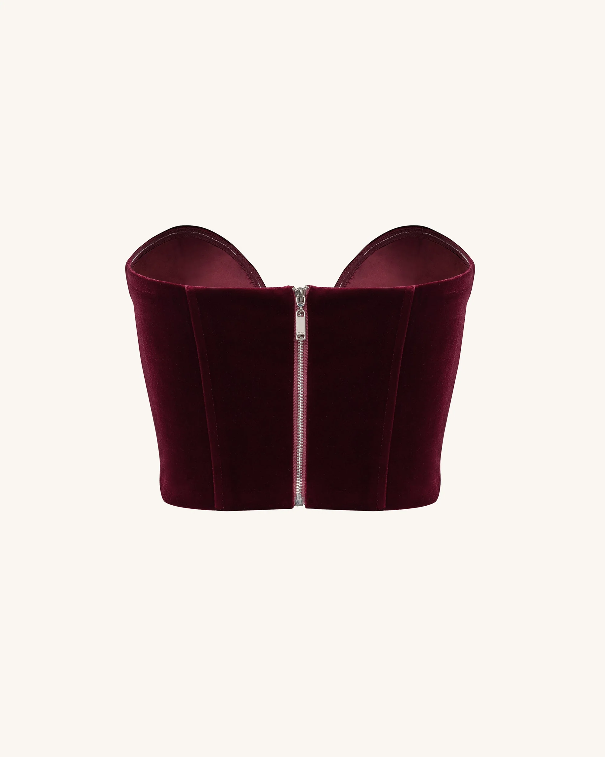 Anna Low-cut Velvet Corset Top - Claret - Image 6