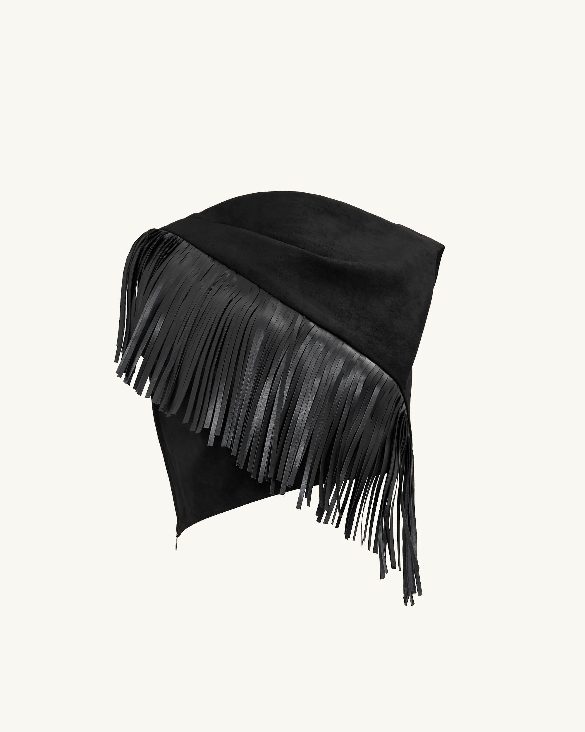 Ariana Asymmetric Fringe Sueded Top - Black - Image 4