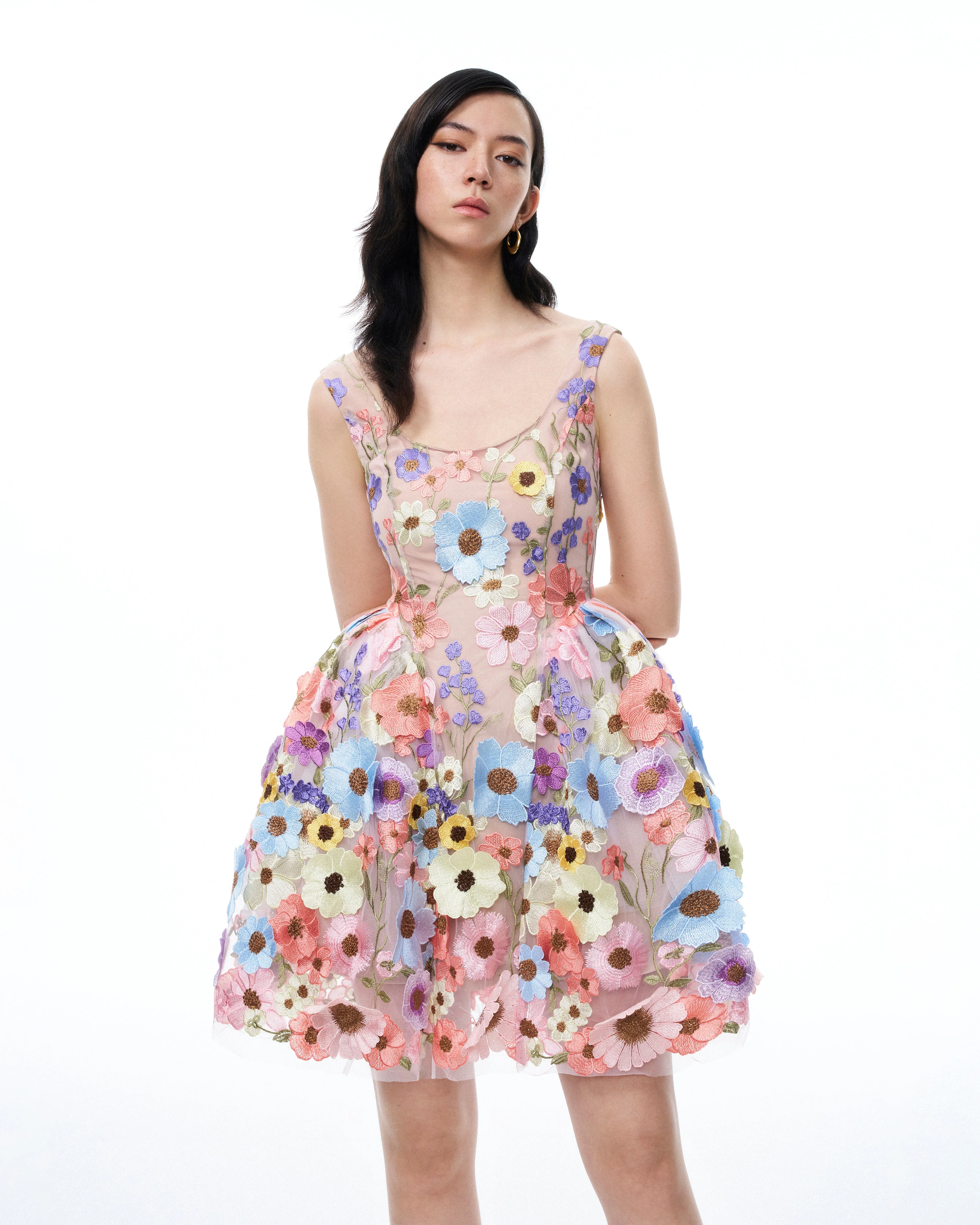 Aurora 3D Floral Embroidered Mini Dress - Pastel Multi - Image 4
