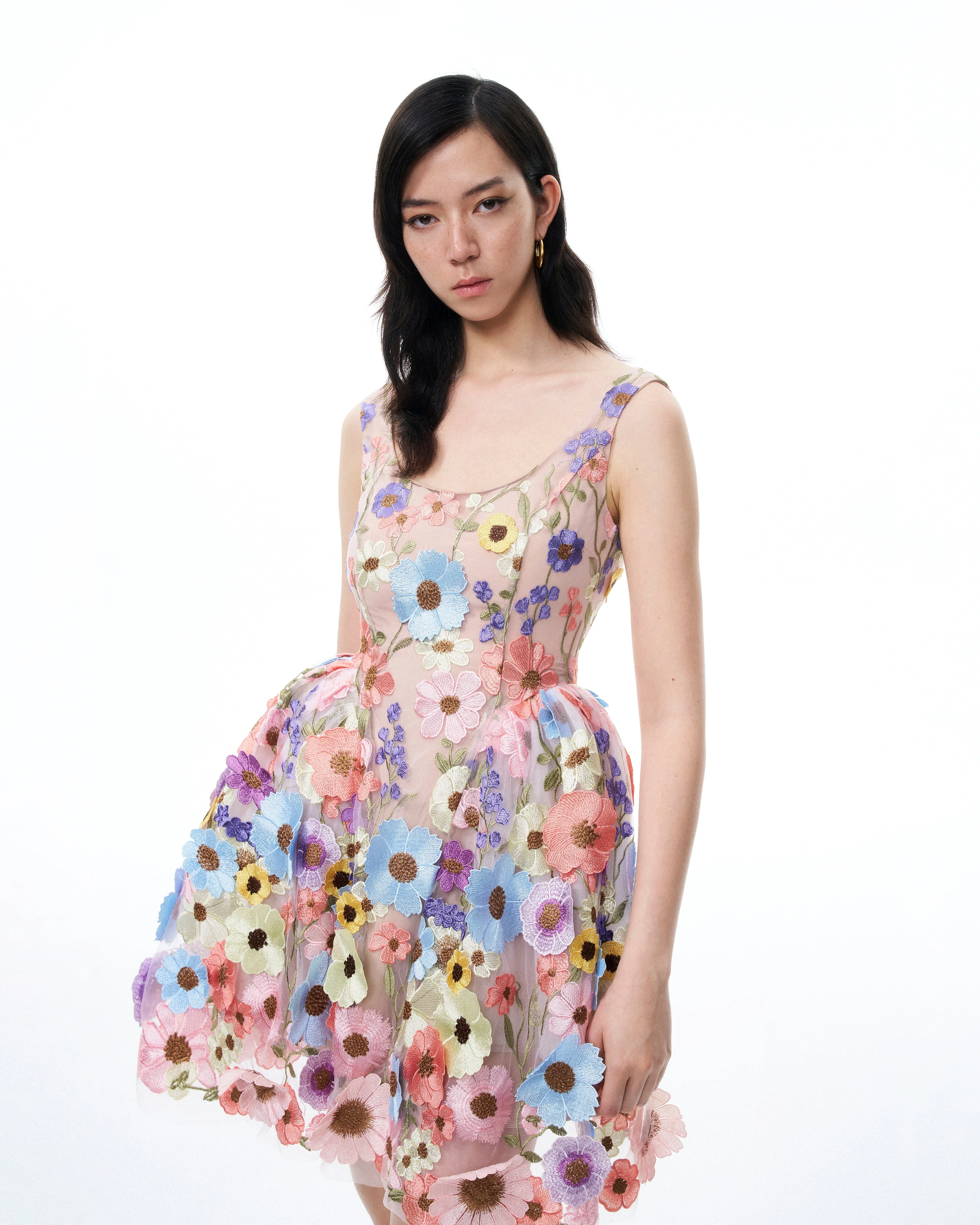 Aurora 3D Floral Embroidered Mini Dress - Pastel Multi - Image 5