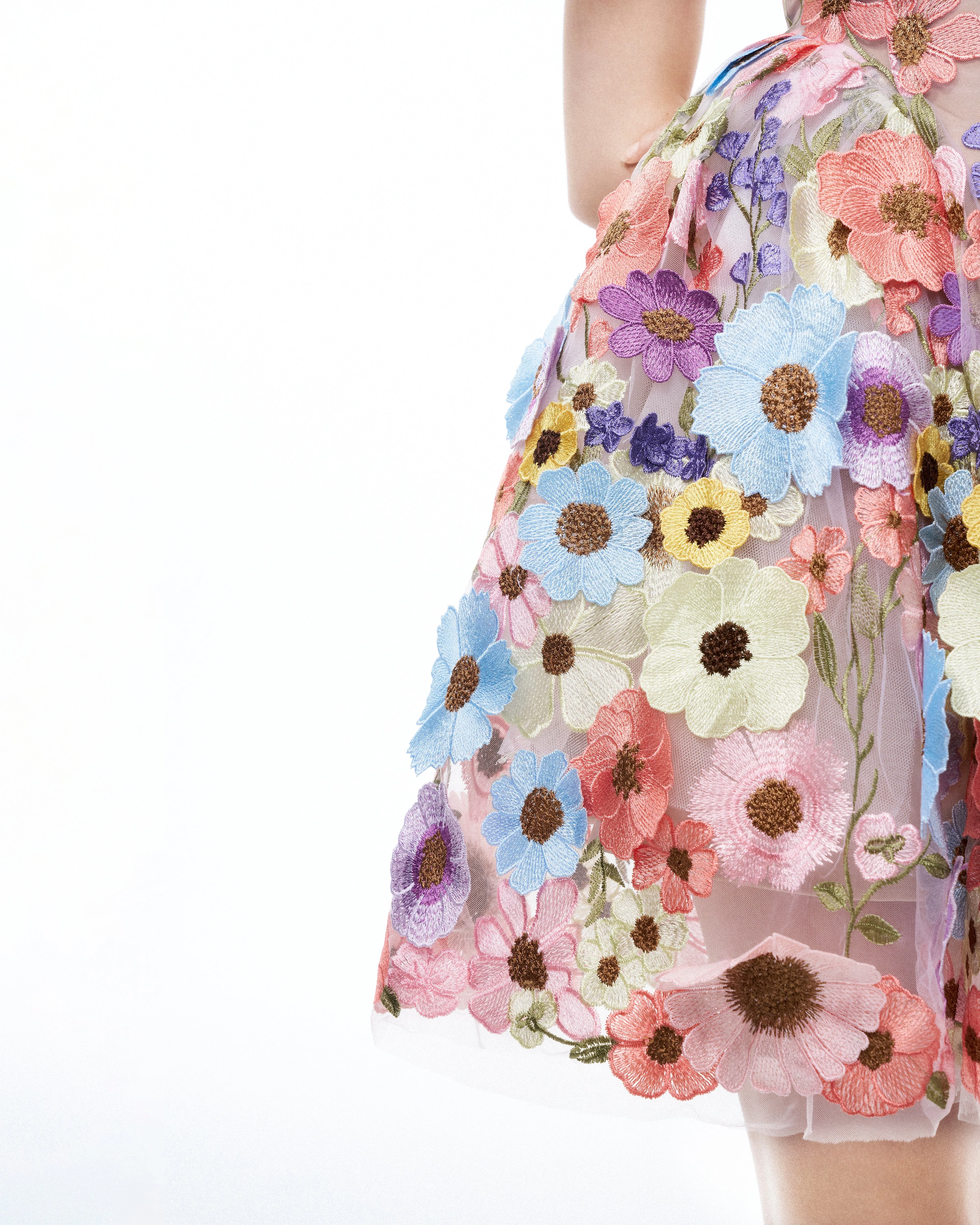 Aurora 3D Floral Embroidered Mini Dress - Pastel Multi - Image 6