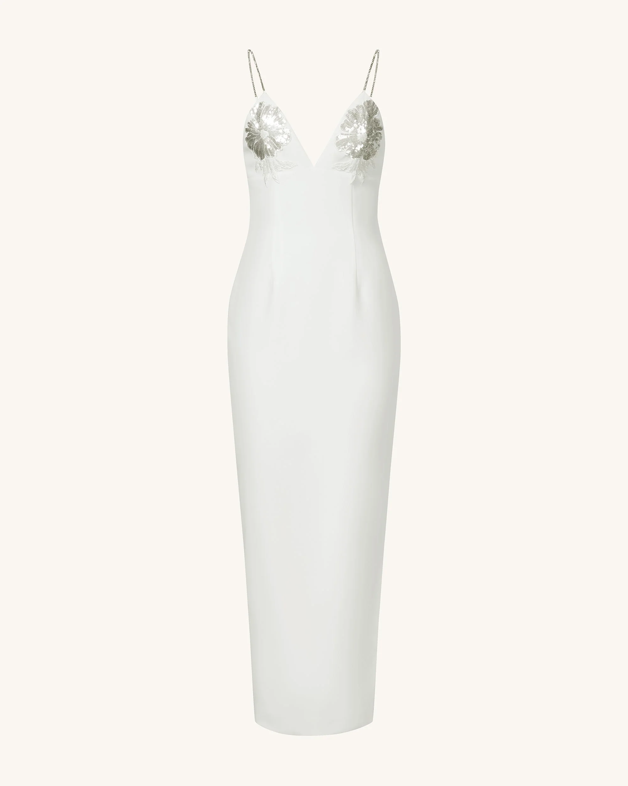 Ayliua Sweetheart-Neckline Rhinestones Embellished White Long Dress - White - Image 3