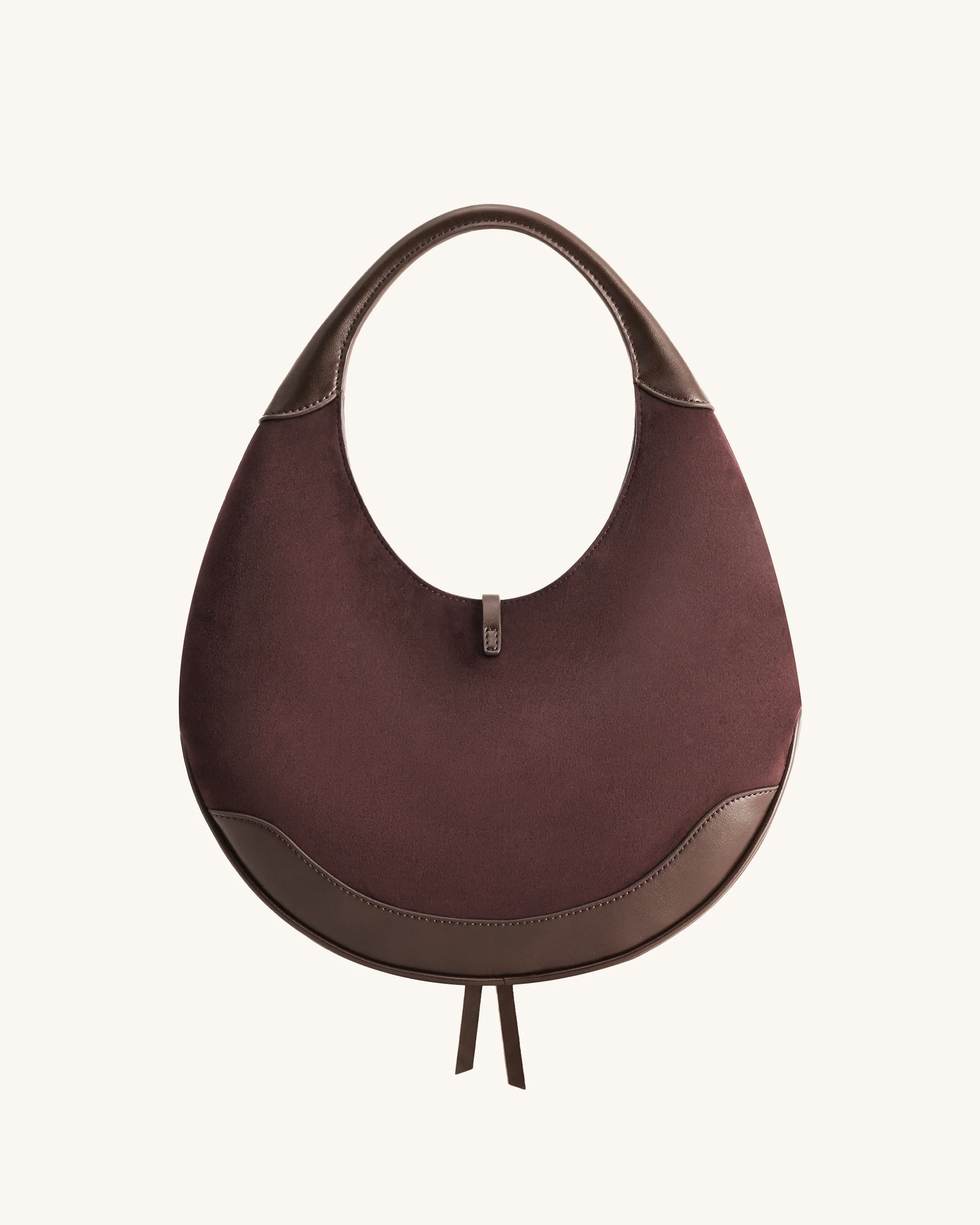 Colette Faux Suede Crescent Hobo Bag - Dark Brown - Image 3