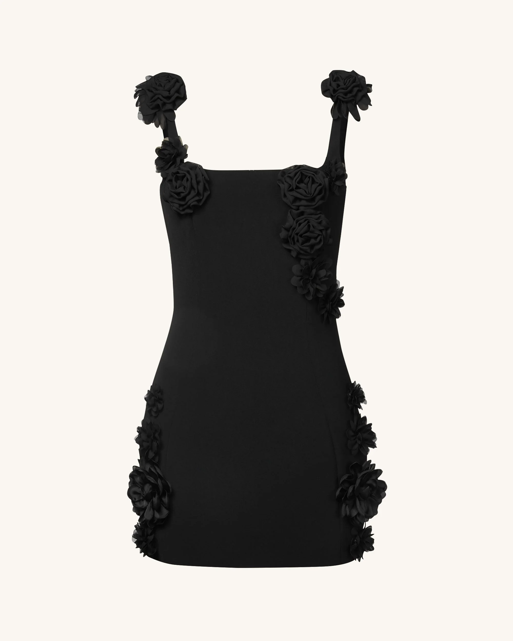 Elaina Black Rosette Applique Mini Dress - Black - Image 3