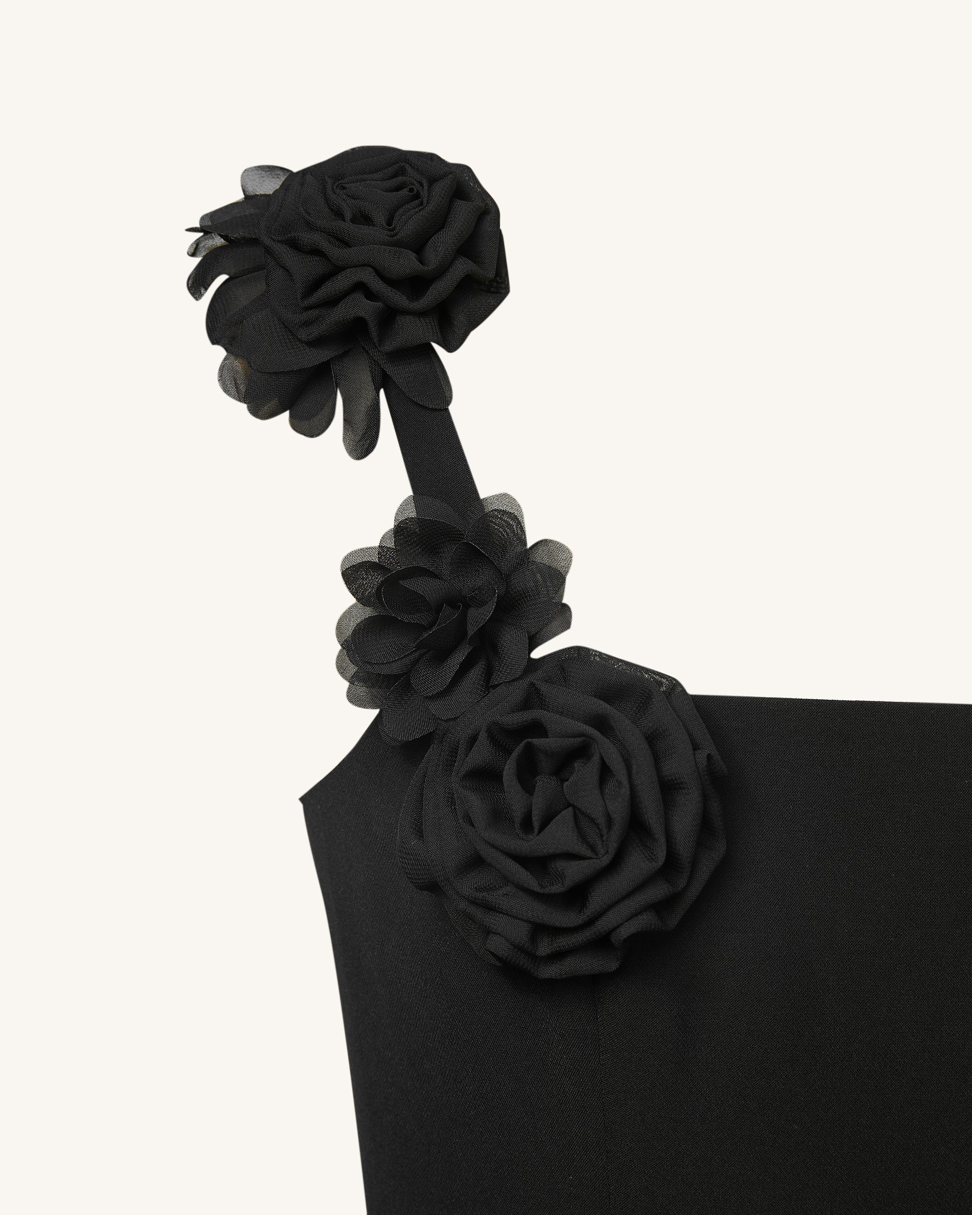 Elaina Black Rosette Applique Mini Dress - Black - Image 4