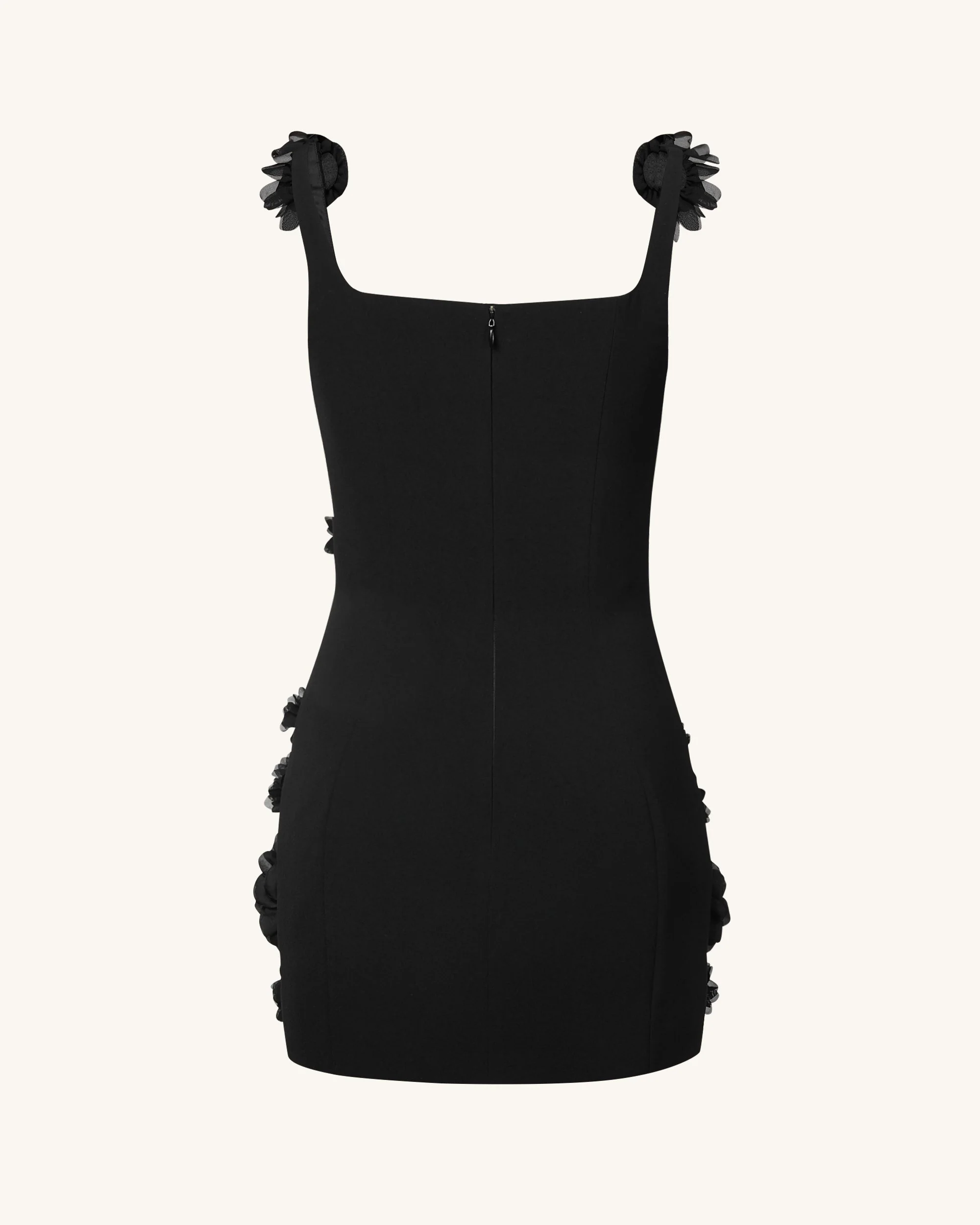Elaina Black Rosette Applique Mini Dress - Black - Image 6