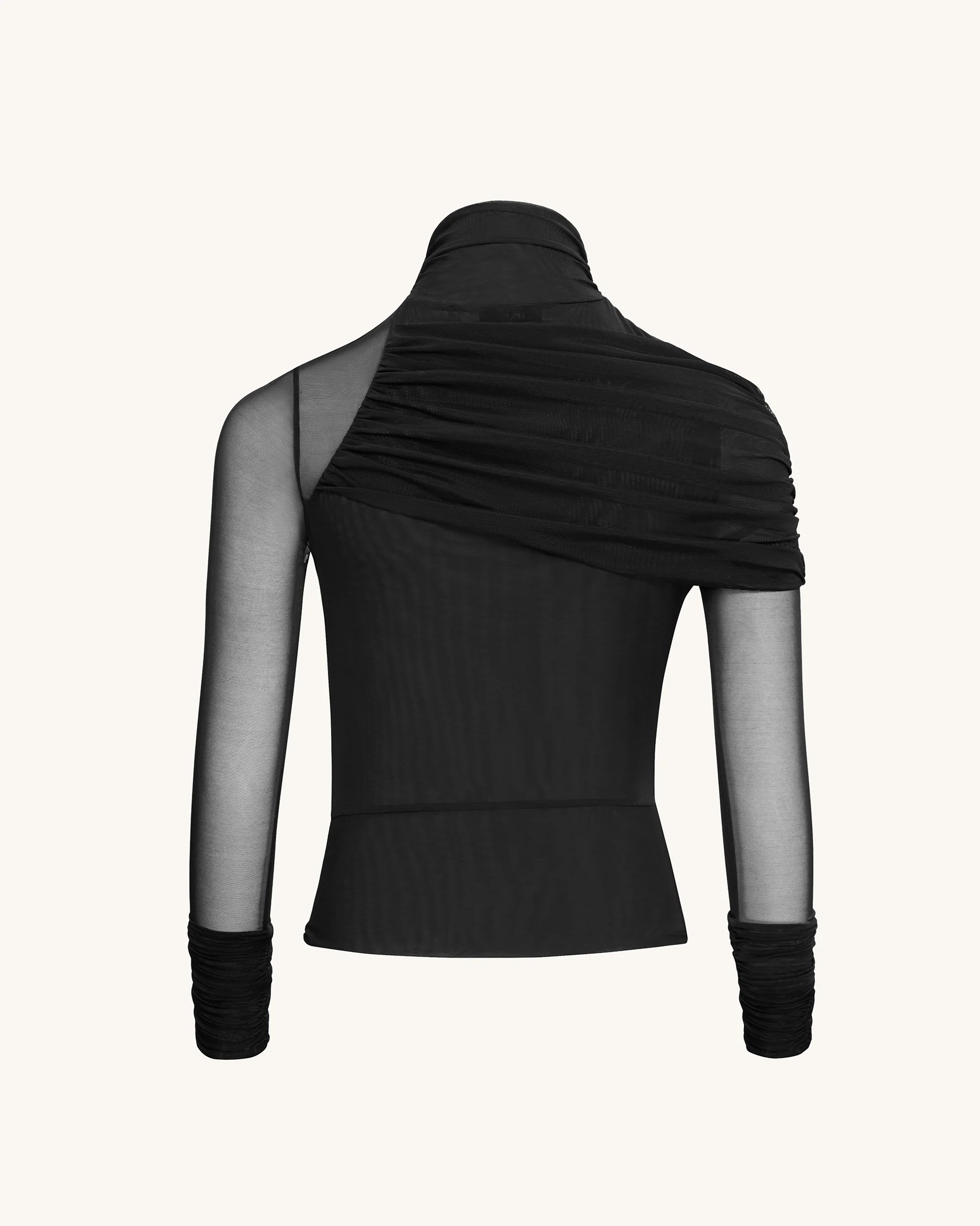 Ella Sheer Ruched Turtleneck Top - Black - Image 5
