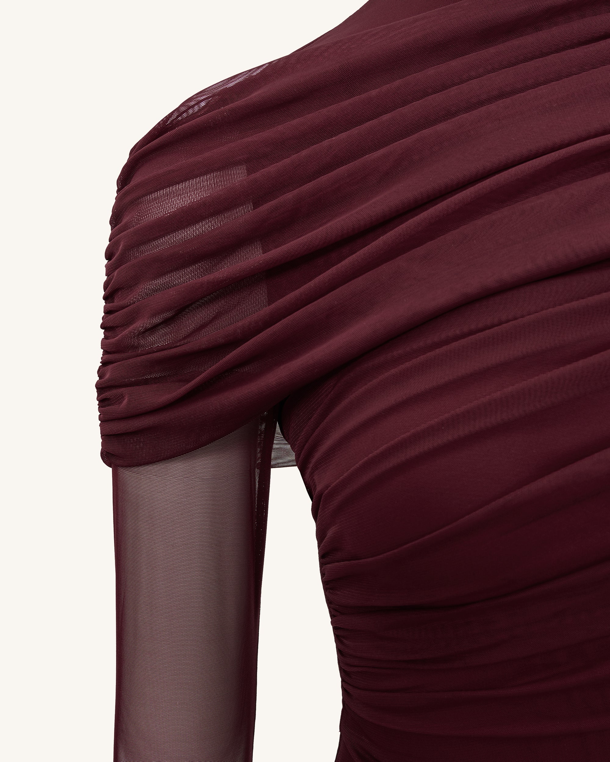 Ella Sheer Ruched Turtleneck Top - Burgundy - Image 8