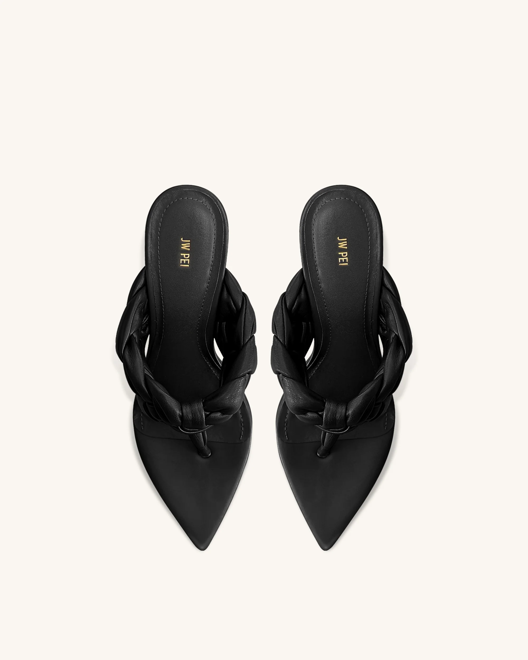 Ellie Braided Orb Heel Thong Mule Heels - Black - Image 3