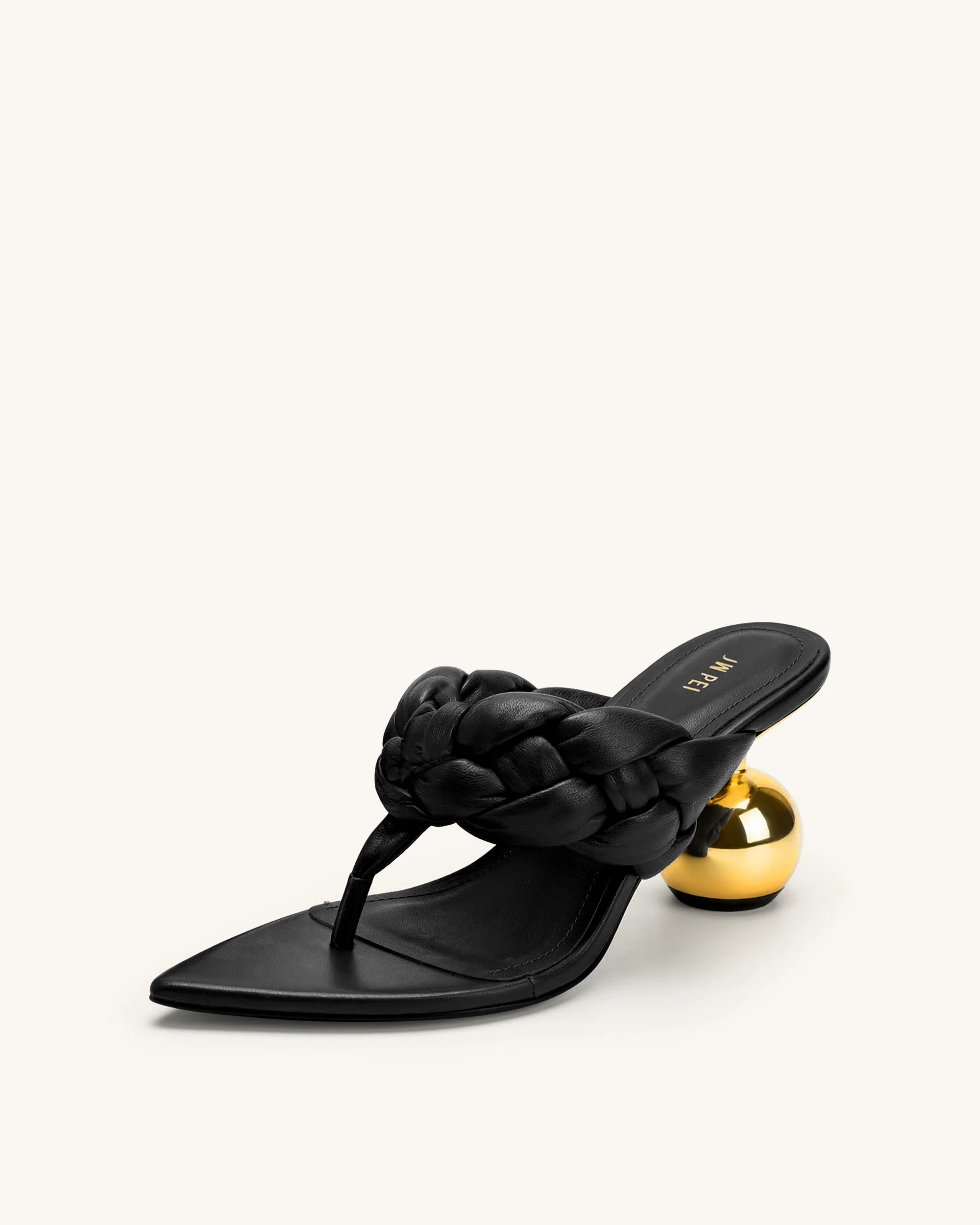 Ellie Braided Orb Heel Thong Mule Heels - Black - Image 4