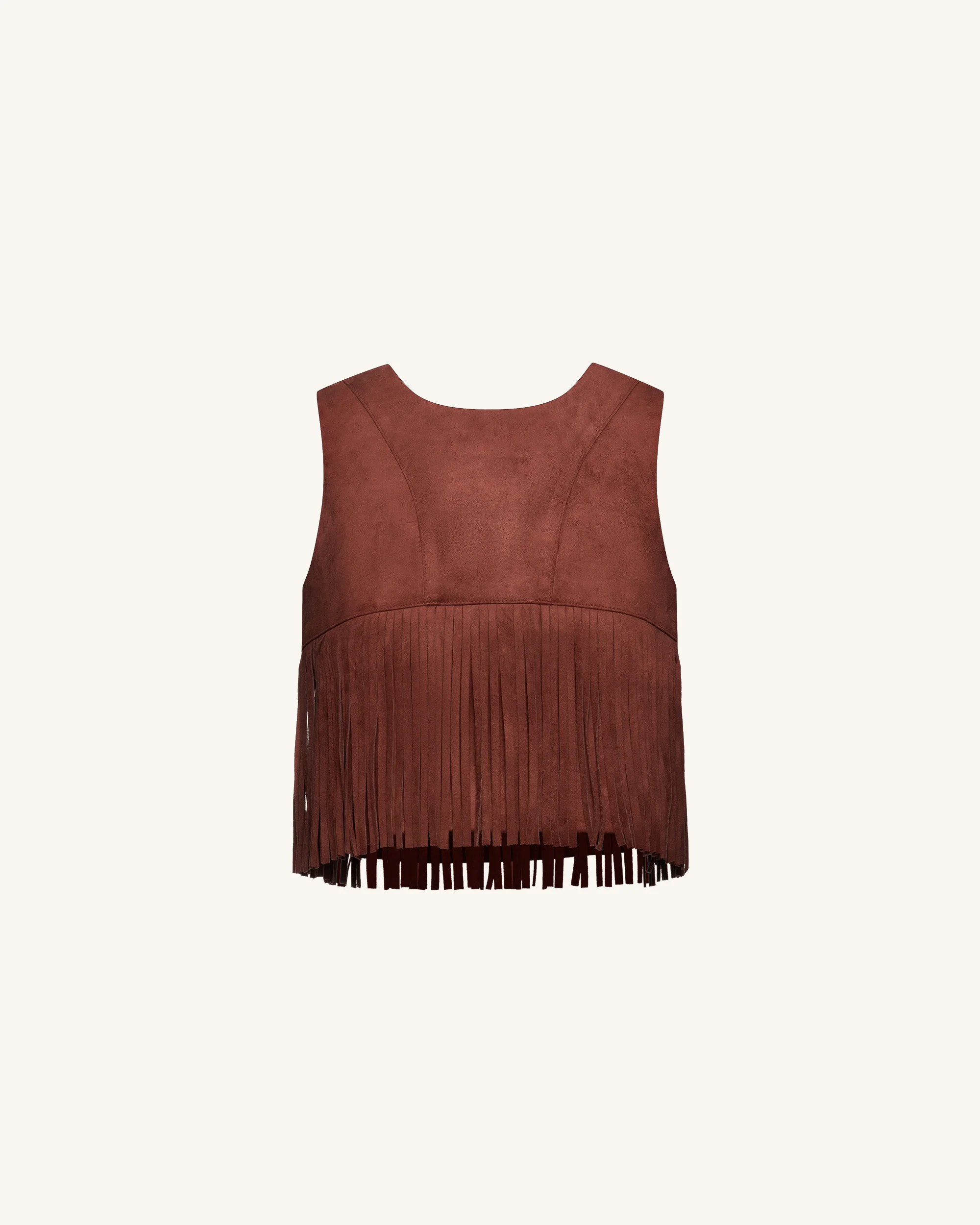 Faux Suede Fringe Halter - Burgundy - Image 3