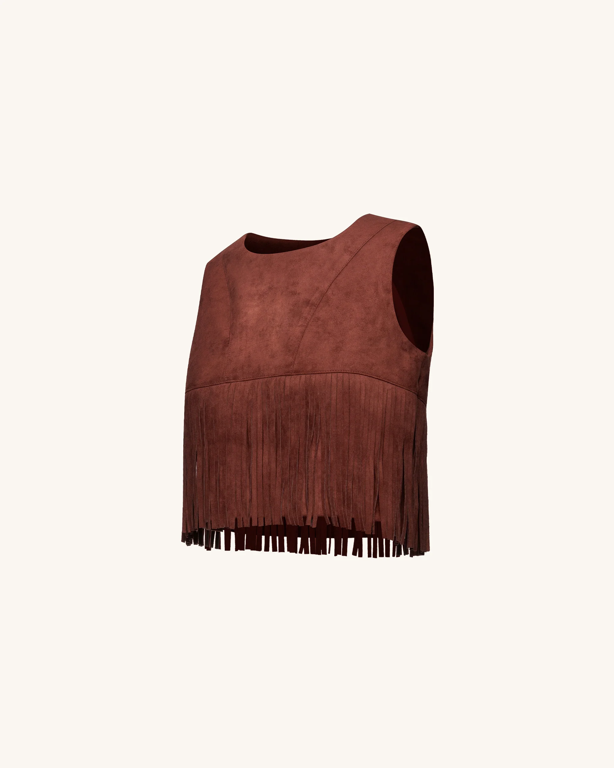 Faux Suede Fringe Halter - Burgundy - Image 4
