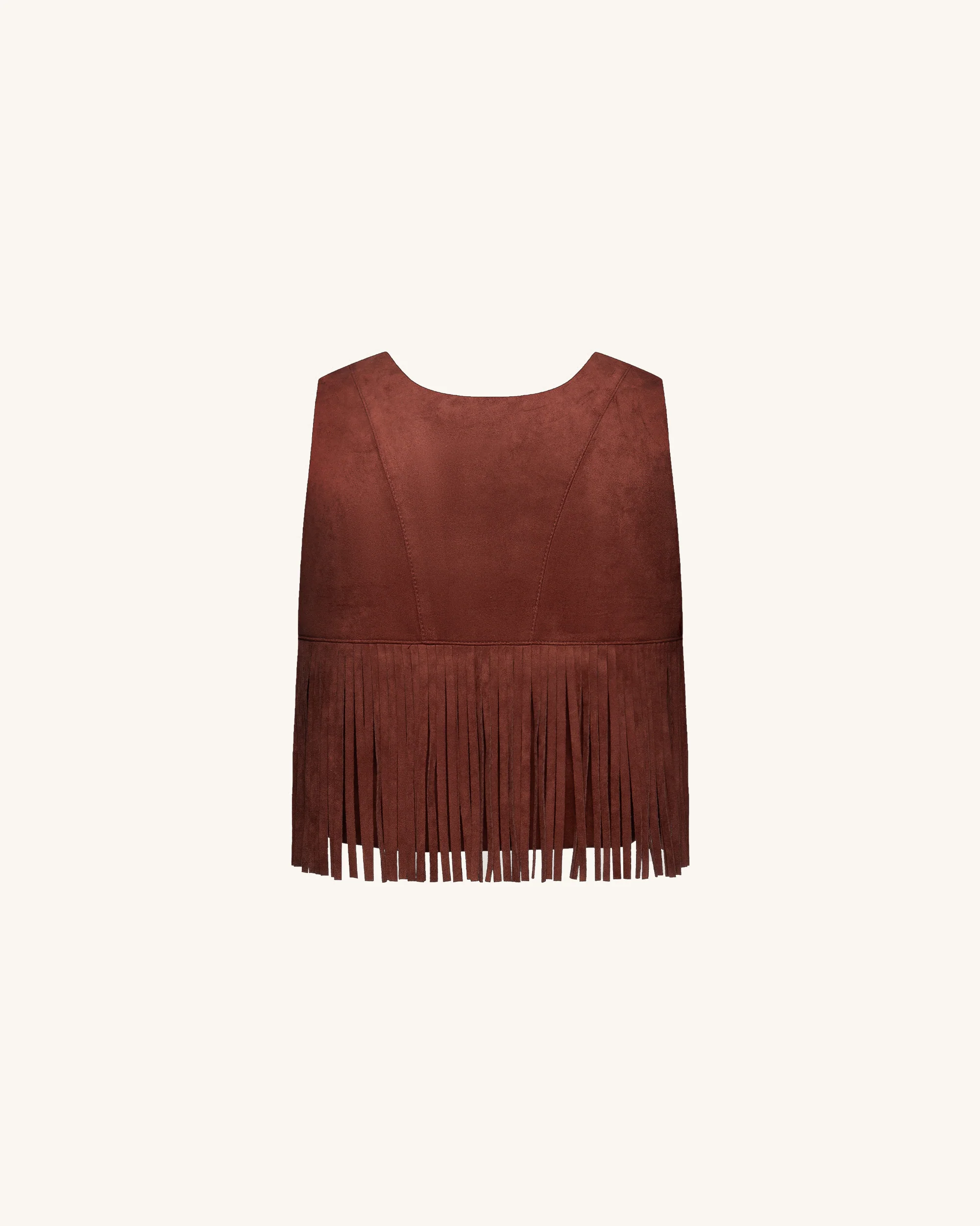 Faux Suede Fringe Halter - Burgundy - Image 5