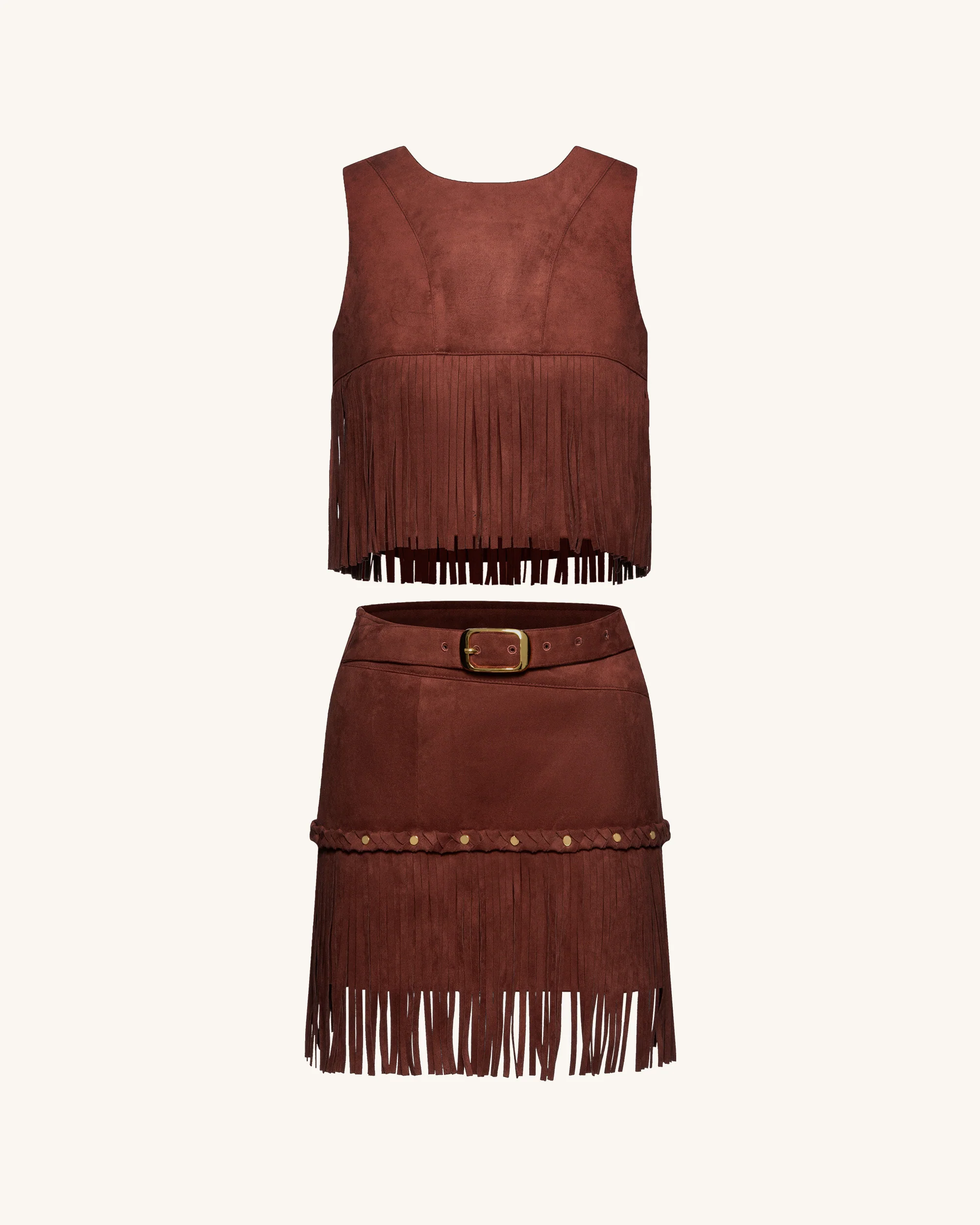 Faux Suede Fringe Halter - Burgundy - Image 7