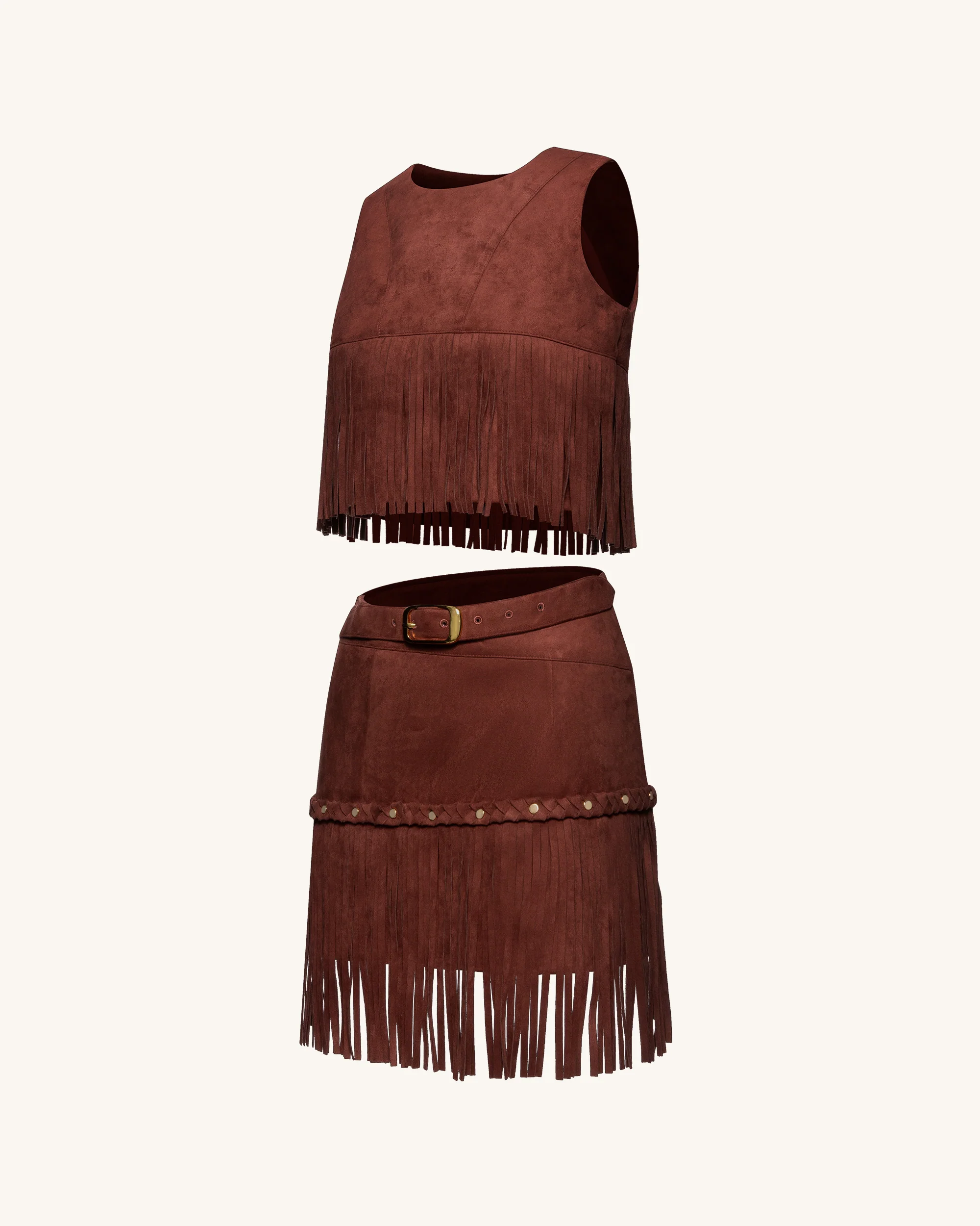 Faux Suede Fringe Halter - Burgundy - Image 8