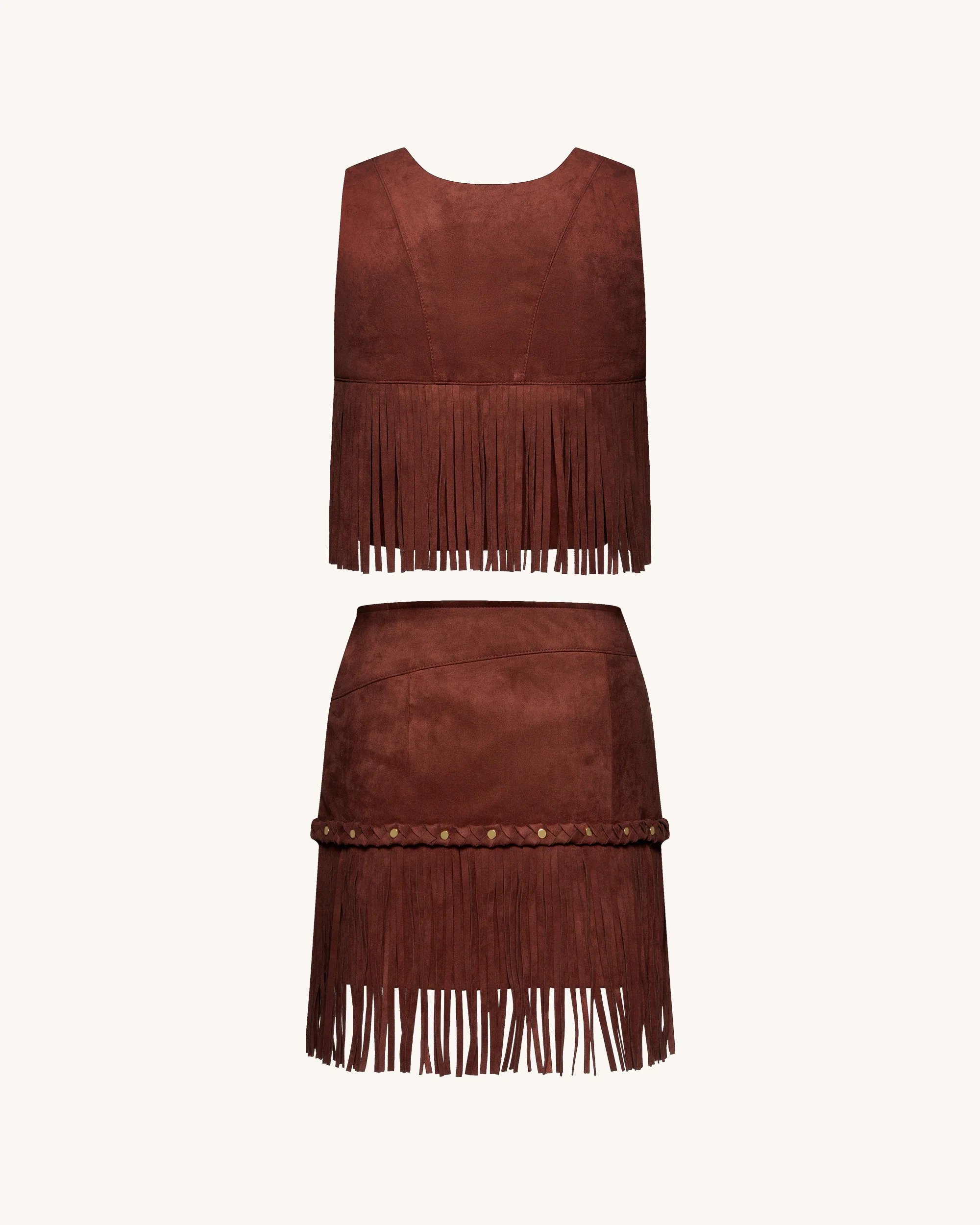 Faux Suede Fringe Halter - Burgundy - Image 9