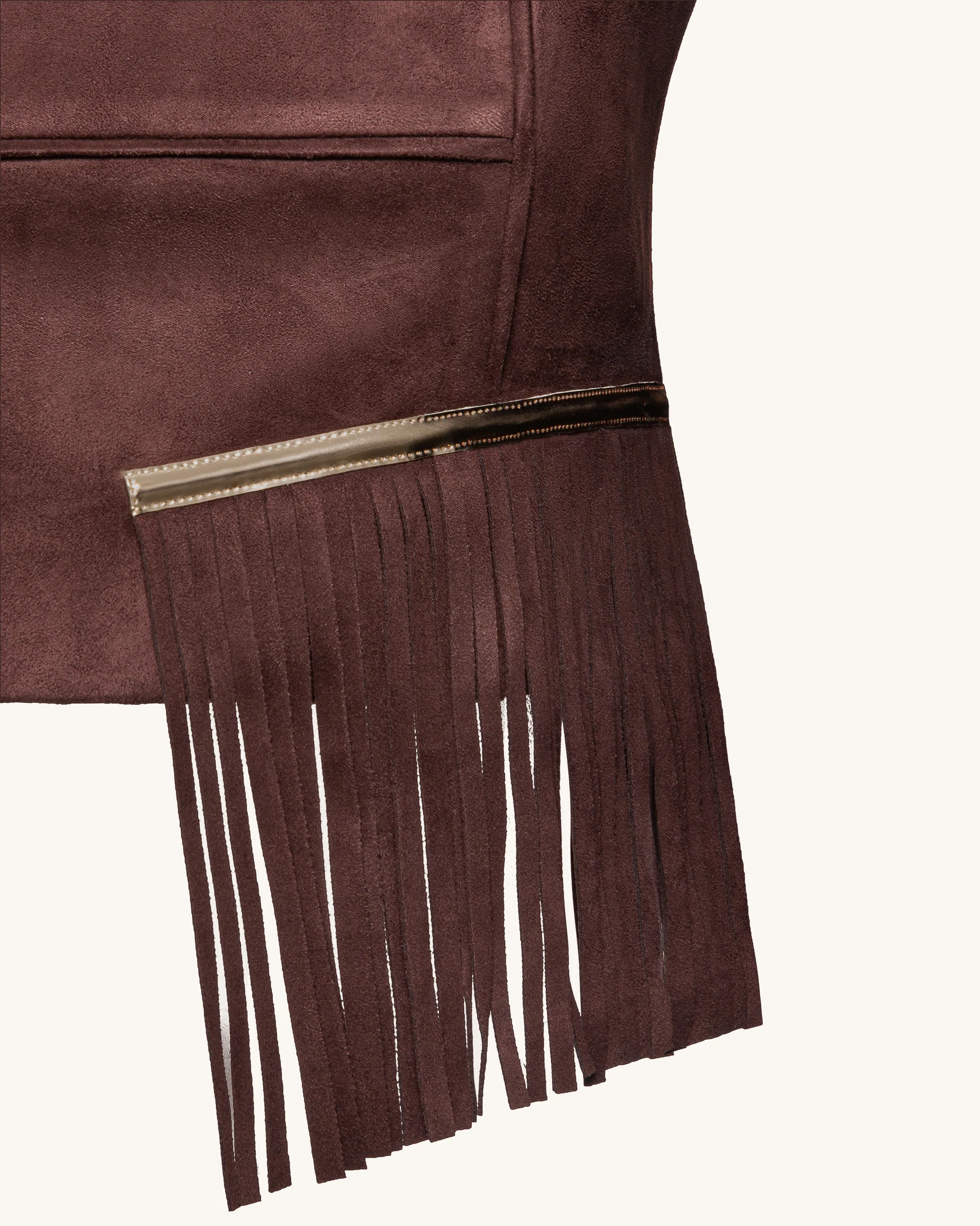 Faux Suede V-Neck Fringe Top - Chocolate Brown - Image 6