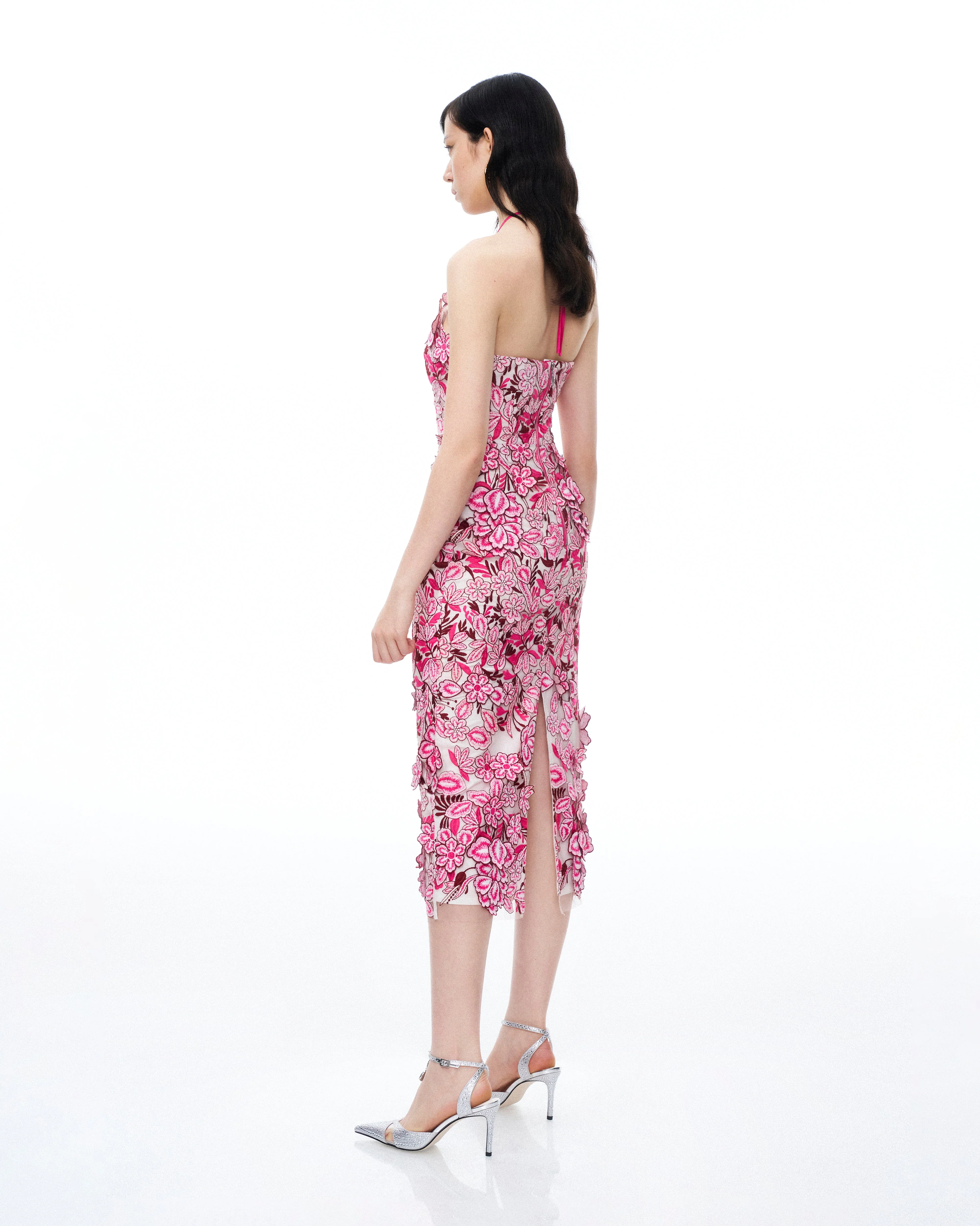 Fiora Halter Neck Floral Embroidered Maxi Dress - Rose Red - Image 3
