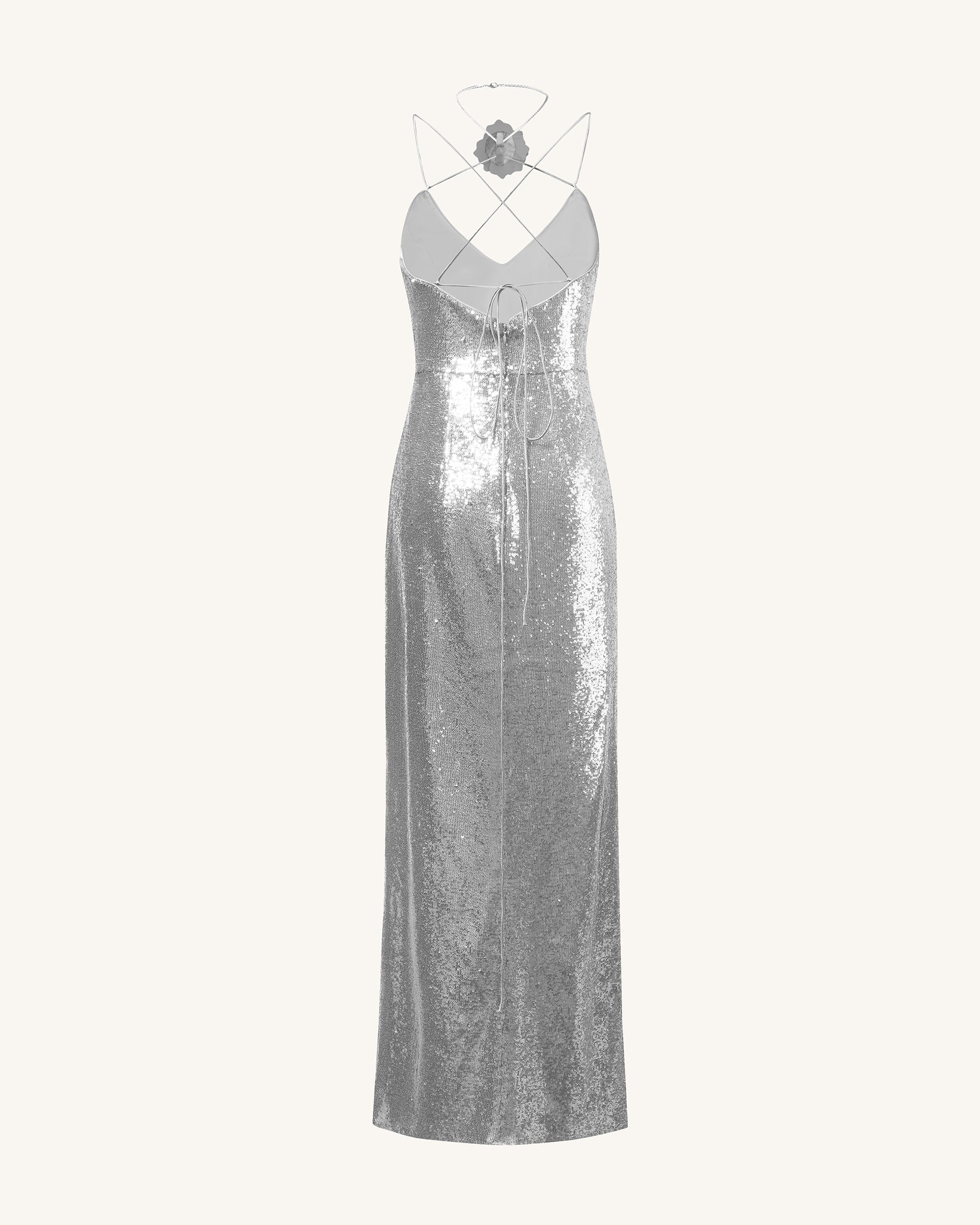 Heisey Silver Sequinned Rosette Maxi Dress - Silver - Image 4