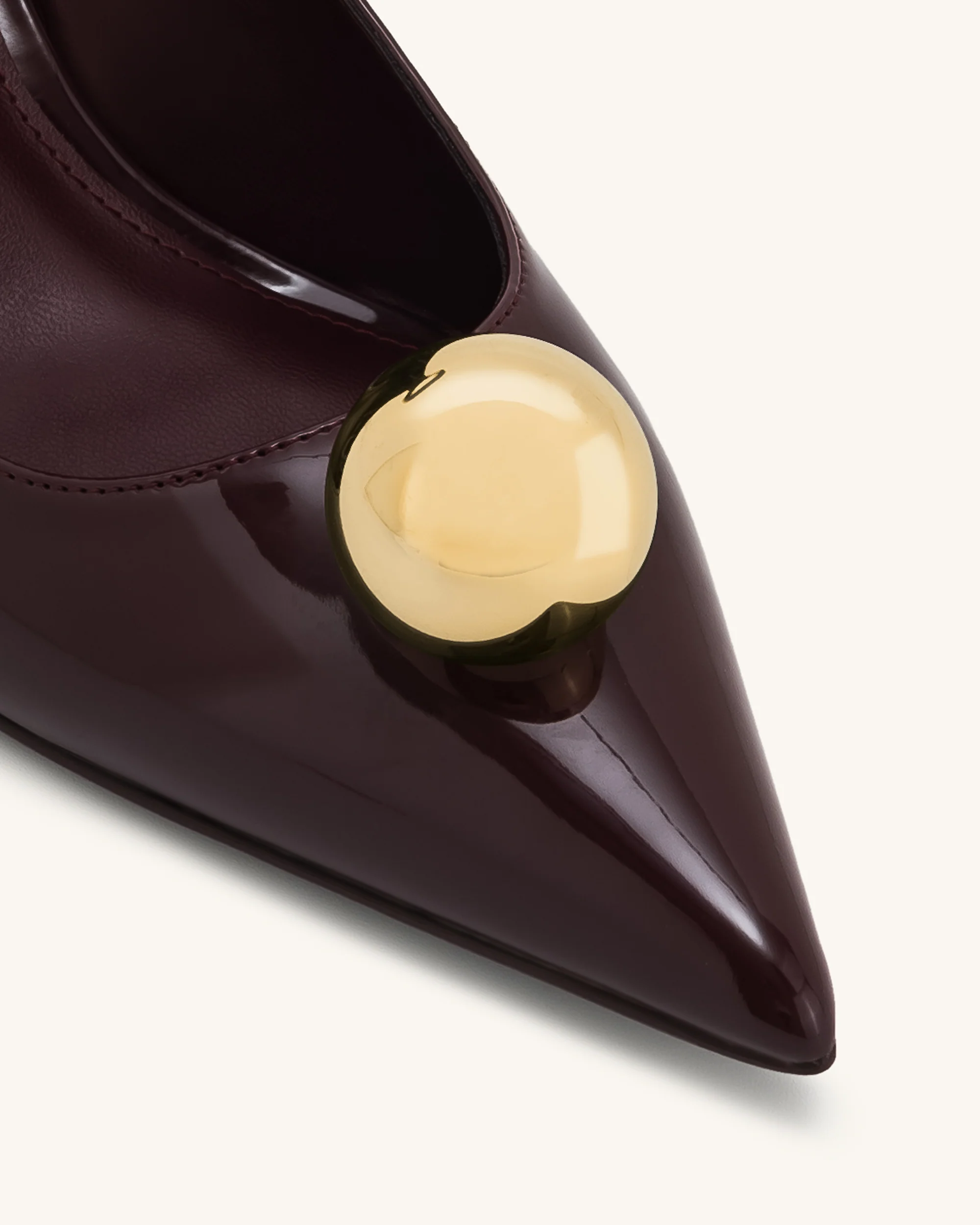 Jewel Buckle Kitten Heels Pumps - Claret Red - Image 4