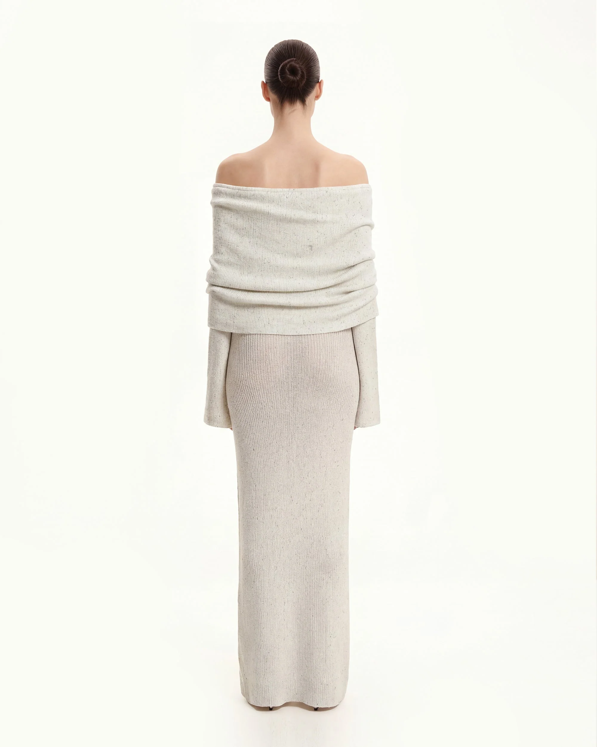 Knit Off-Shoulder Maxi Dress - Cream - Image 3