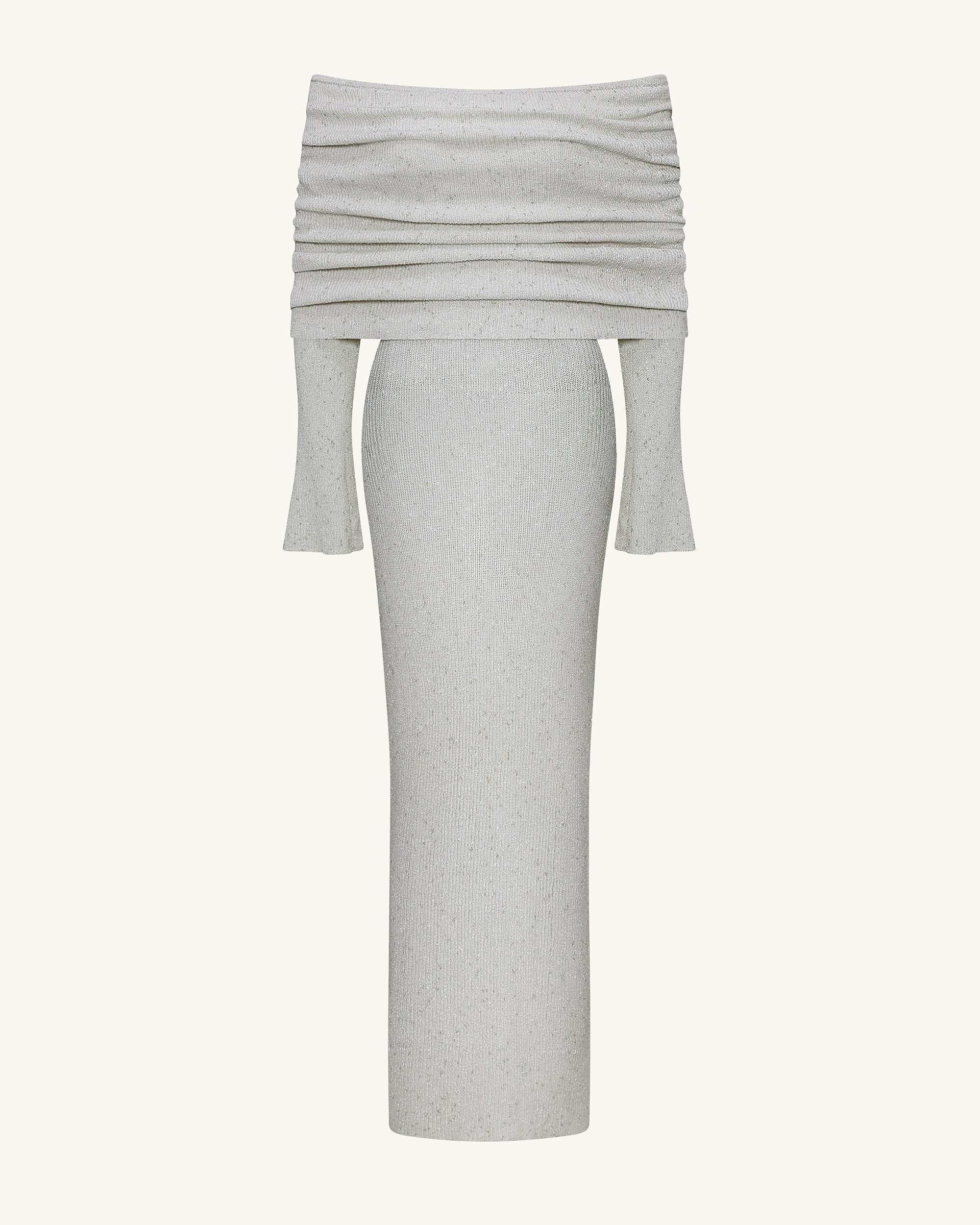 Knit Off-Shoulder Maxi Dress - Cream - Image 4