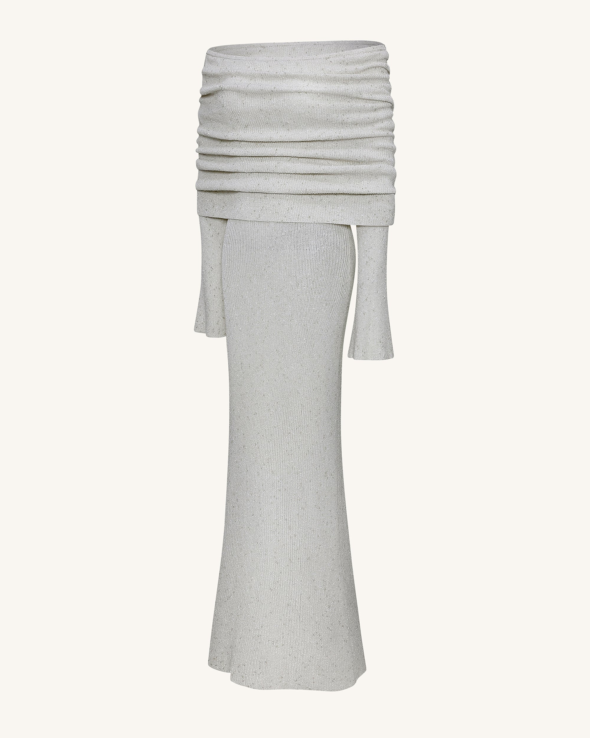 Knit Off-Shoulder Maxi Dress - Cream - Image 5