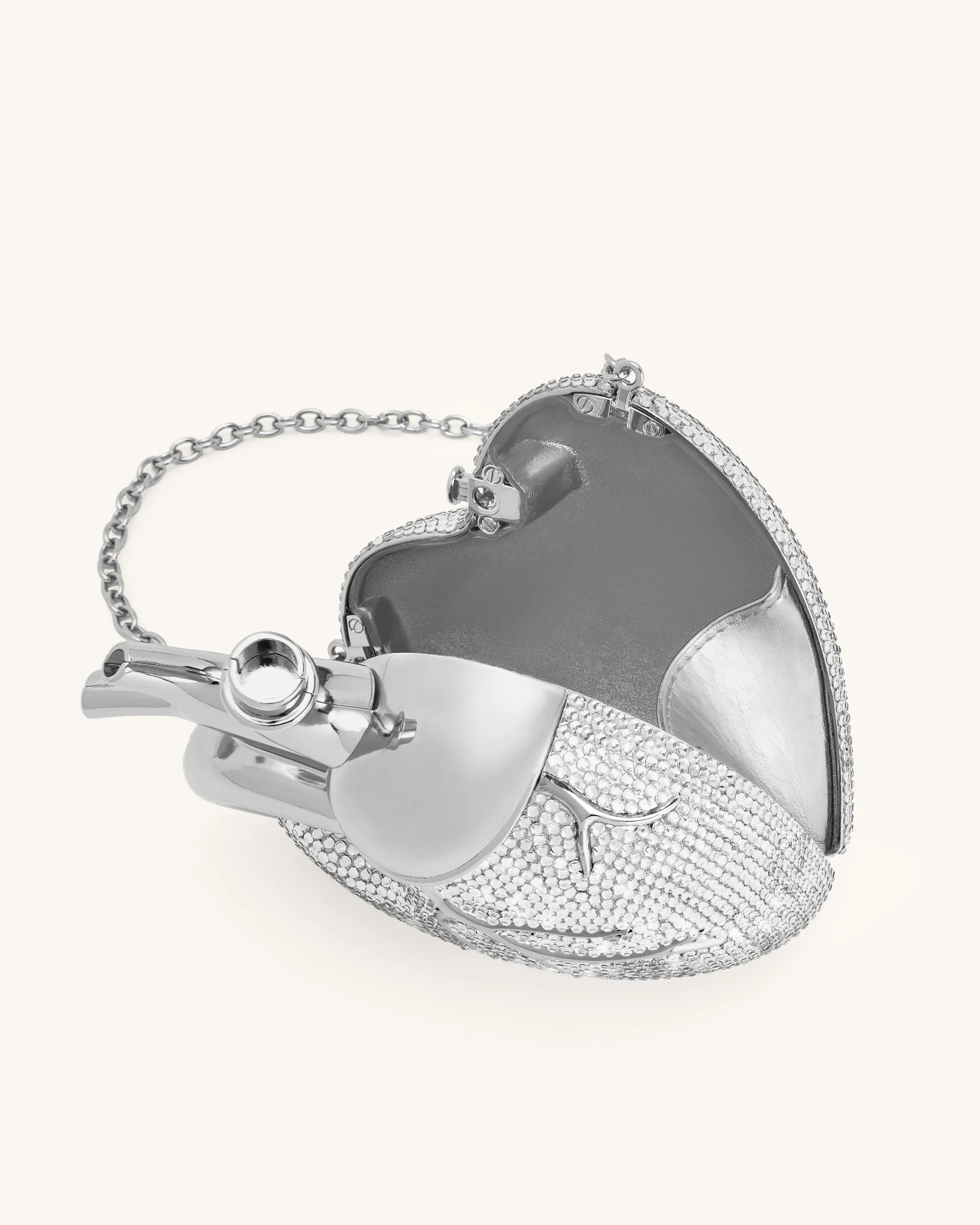 Maren Artificial Crystal Heart Shaped Bag - Silver - Image 5