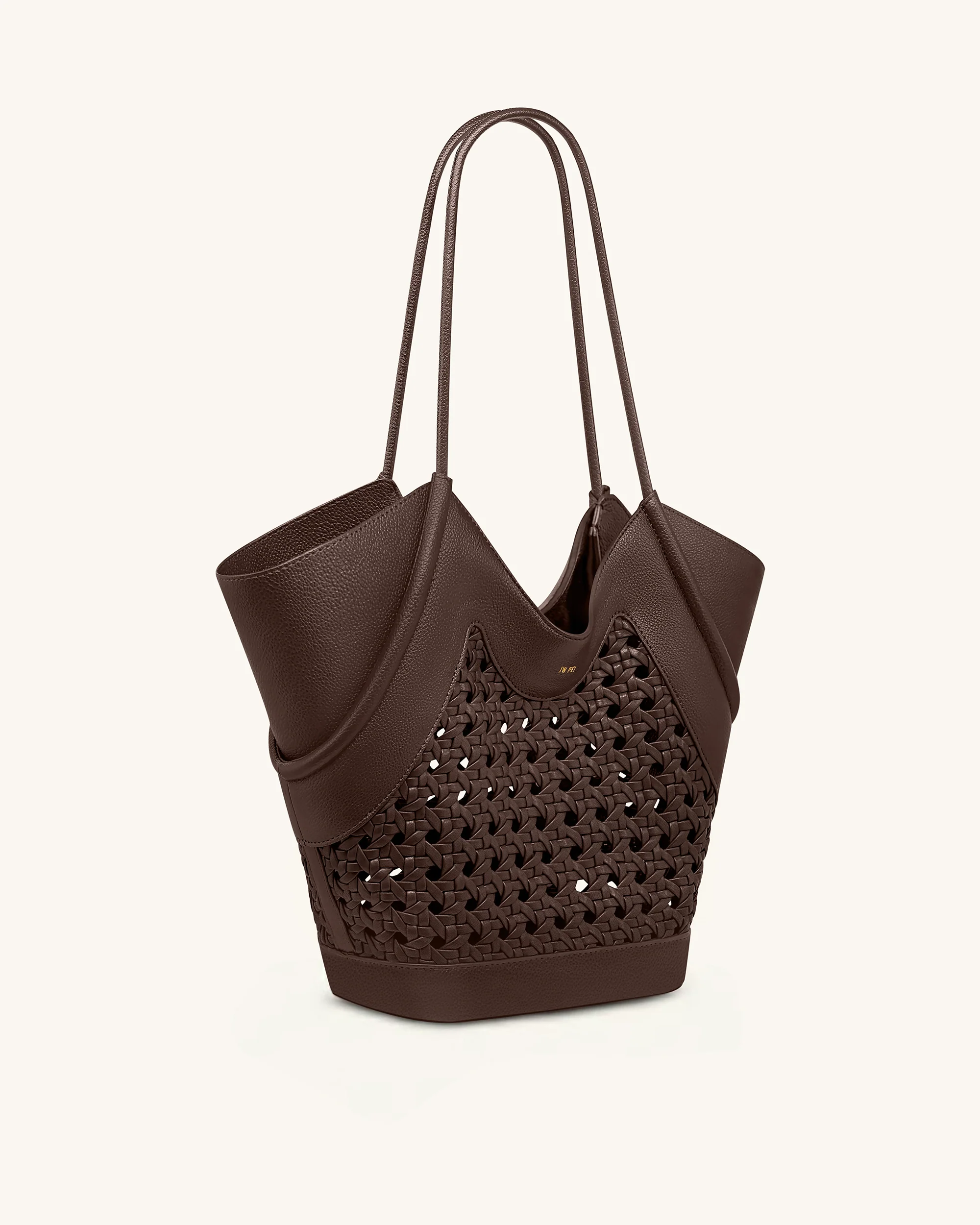 Maribel Woven Panel Tote Bag - Dark Brown - Image 3