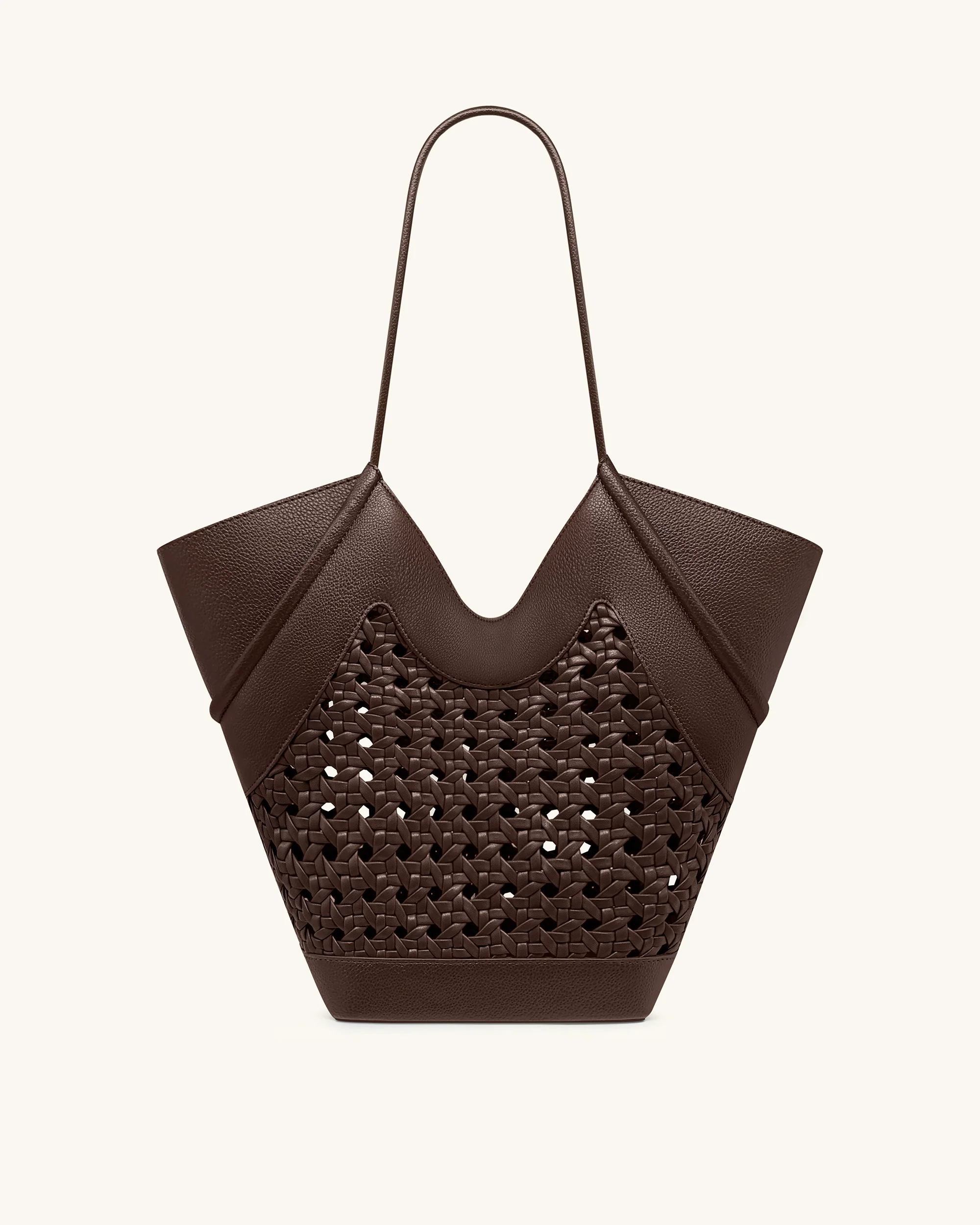 Maribel Woven Panel Tote Bag - Dark Brown - Image 4