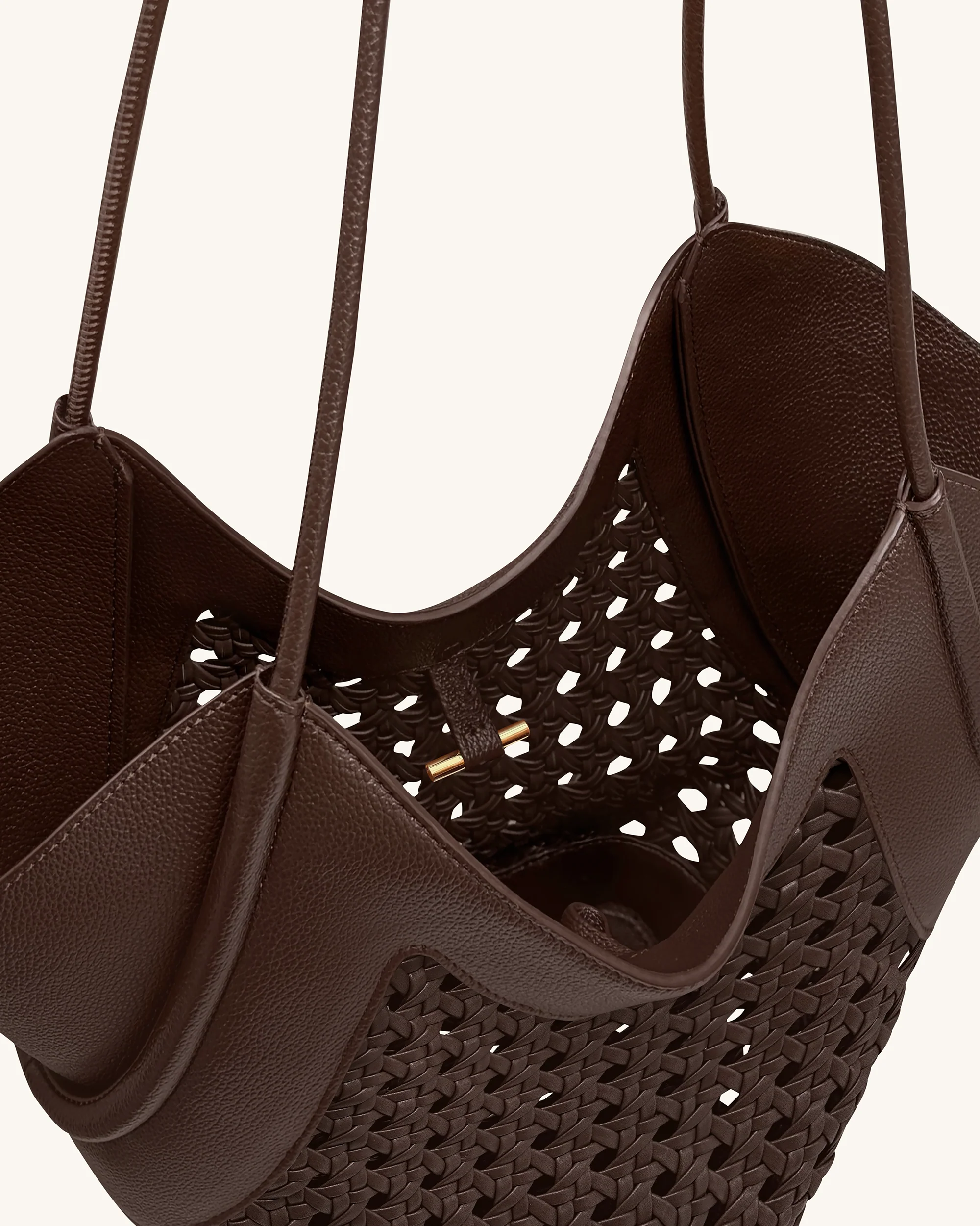Maribel Woven Panel Tote Bag - Dark Brown - Image 5