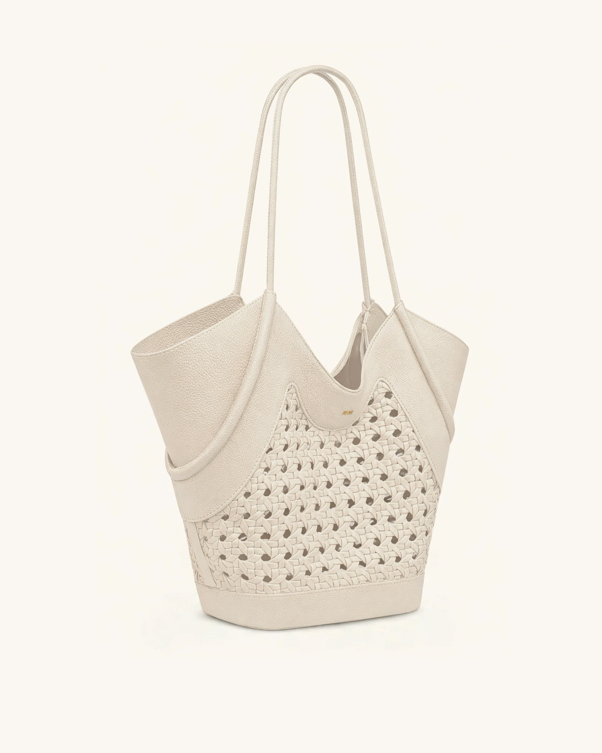 Maribel Woven Panel Tote Bag - Ivory - Image 3