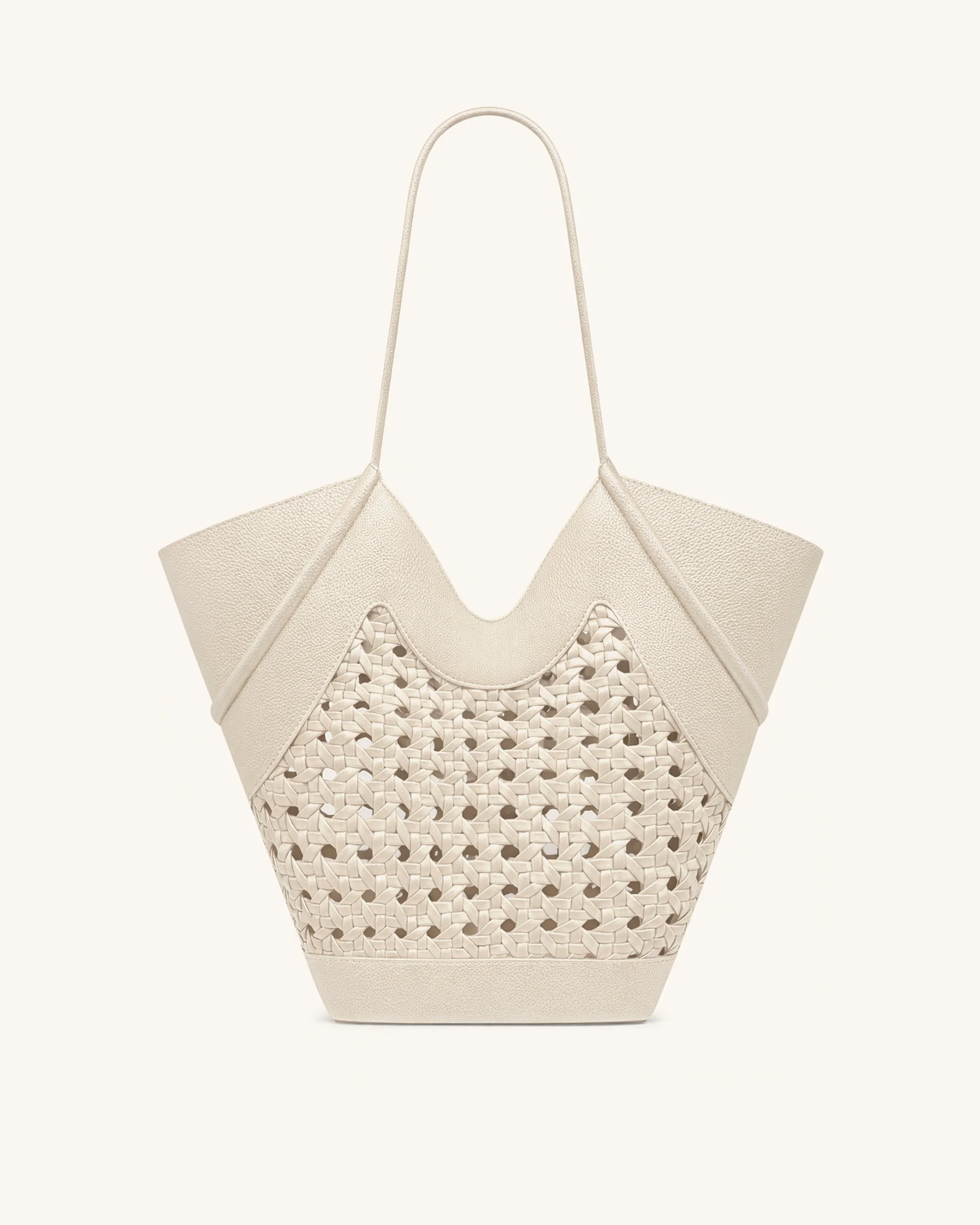 Maribel Woven Panel Tote Bag - Ivory - Image 4