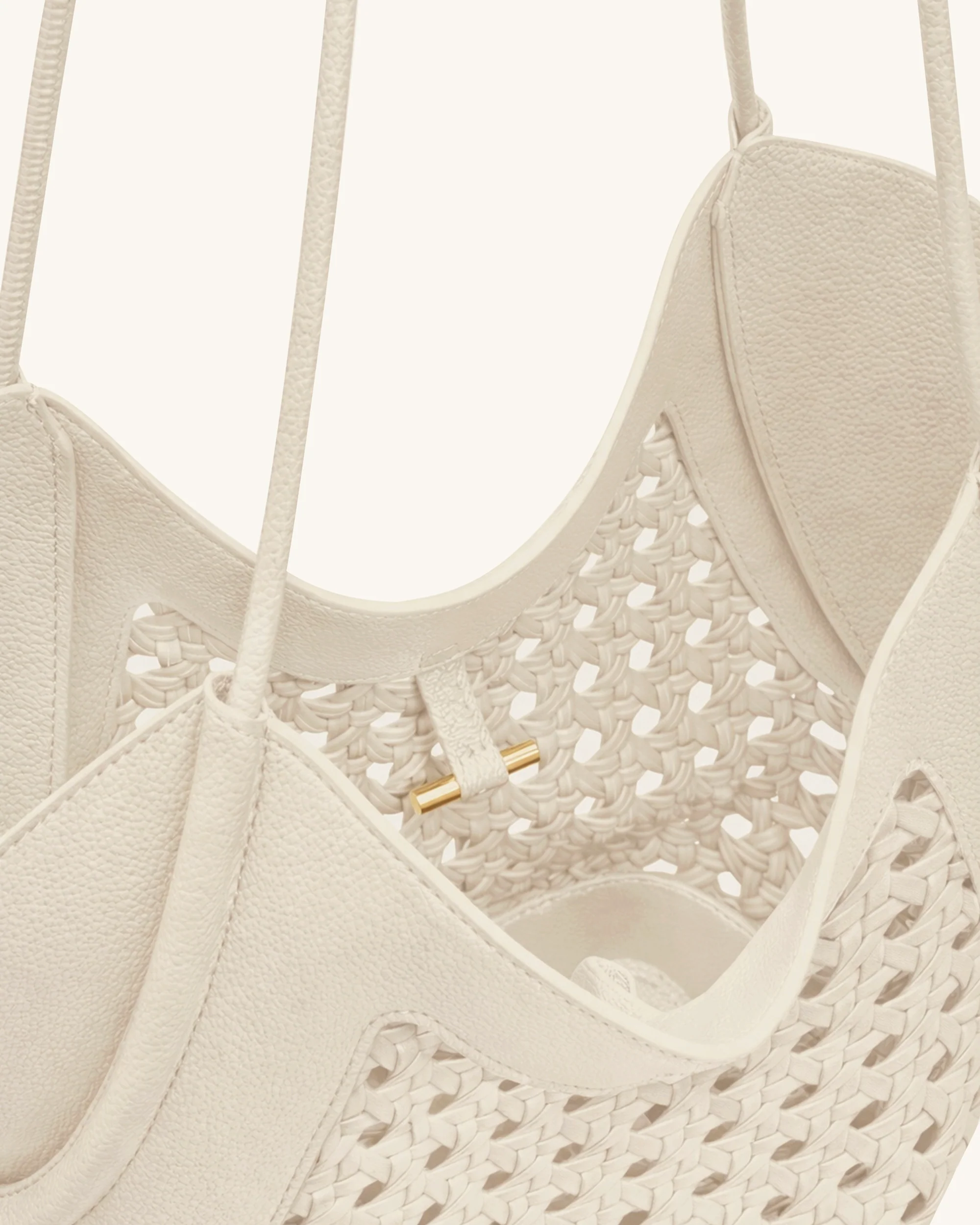 Maribel Woven Panel Tote Bag - Ivory - Image 5