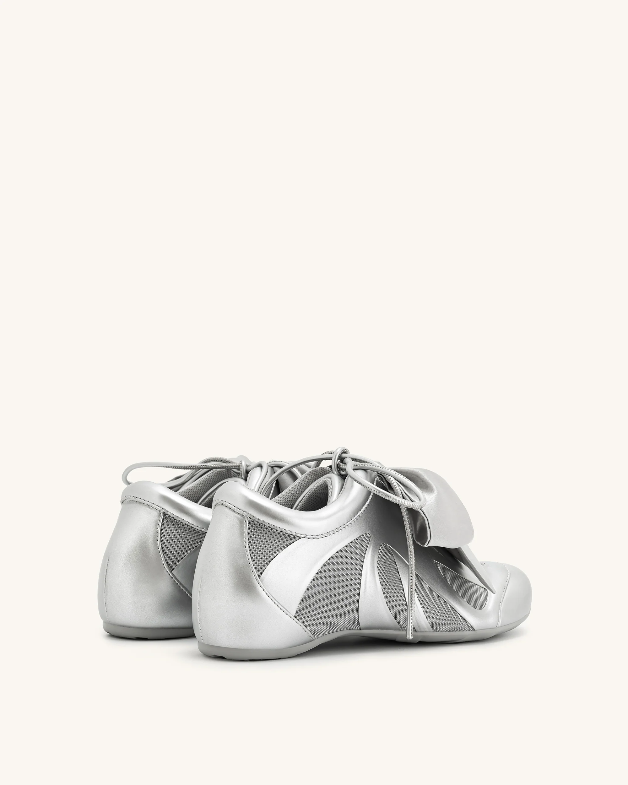 Rosie Metallic Bow Tie Low Top Sneakers - Silver - Image 3