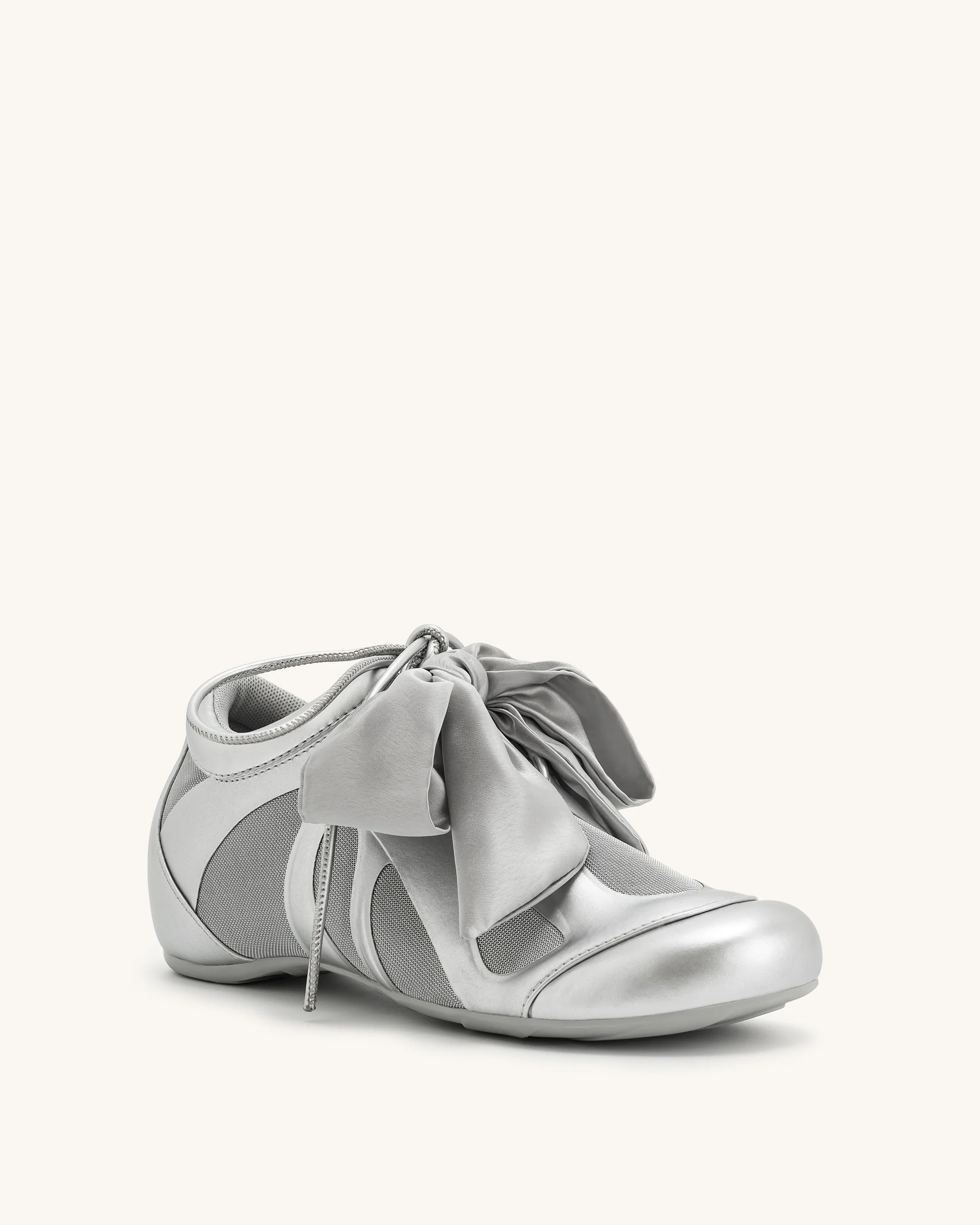 Rosie Metallic Bow Tie Low Top Sneakers - Silver - Image 4