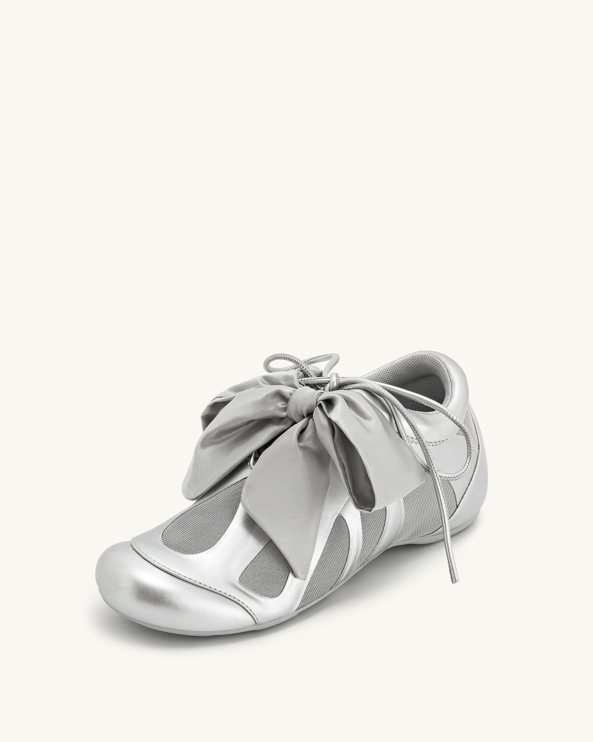 Rosie Metallic Bow Tie Low Top Sneakers - Silver - Image 5