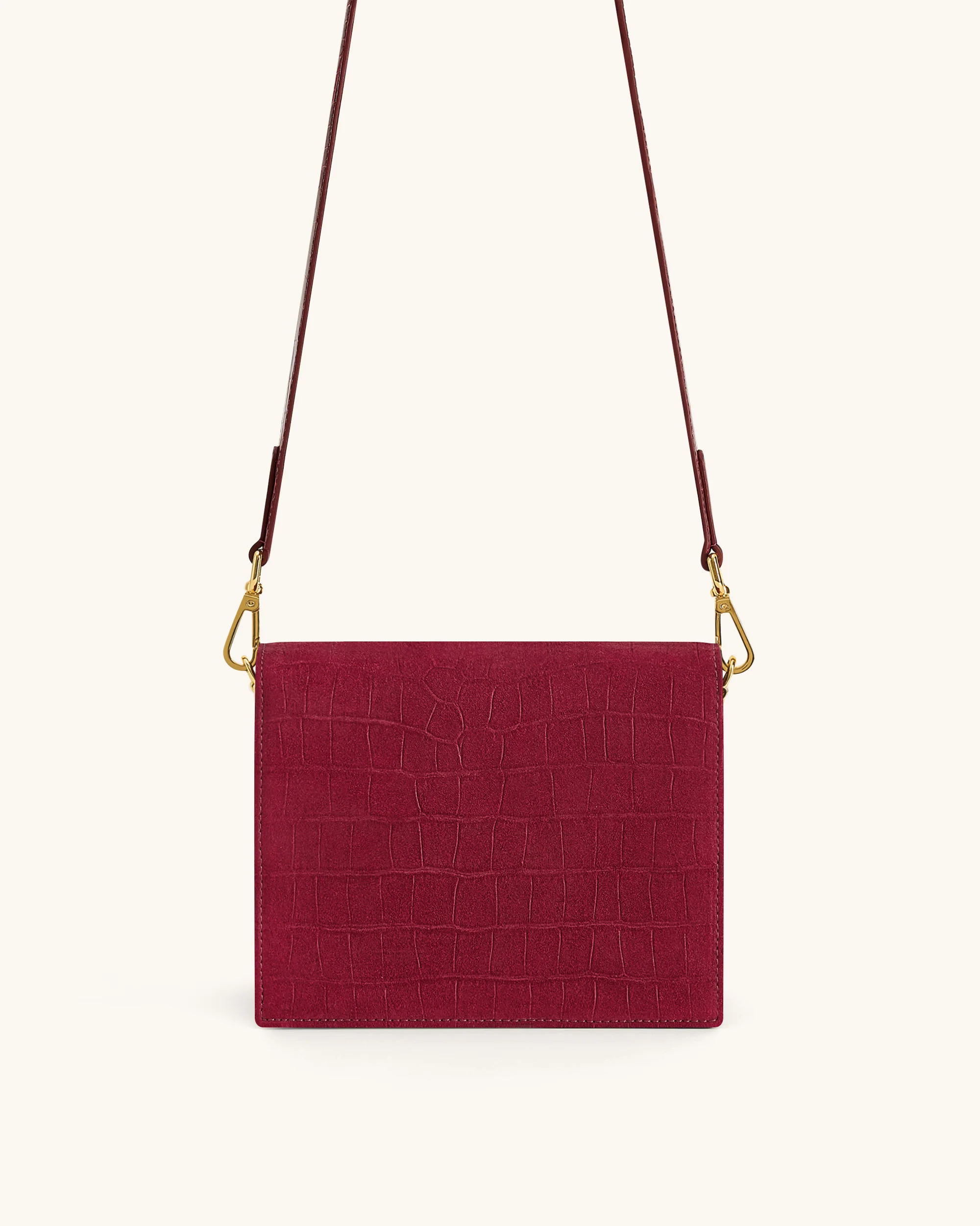 Mini Flap Faux Suede Croc Embossed Crossbody - Burgundy - Image 3