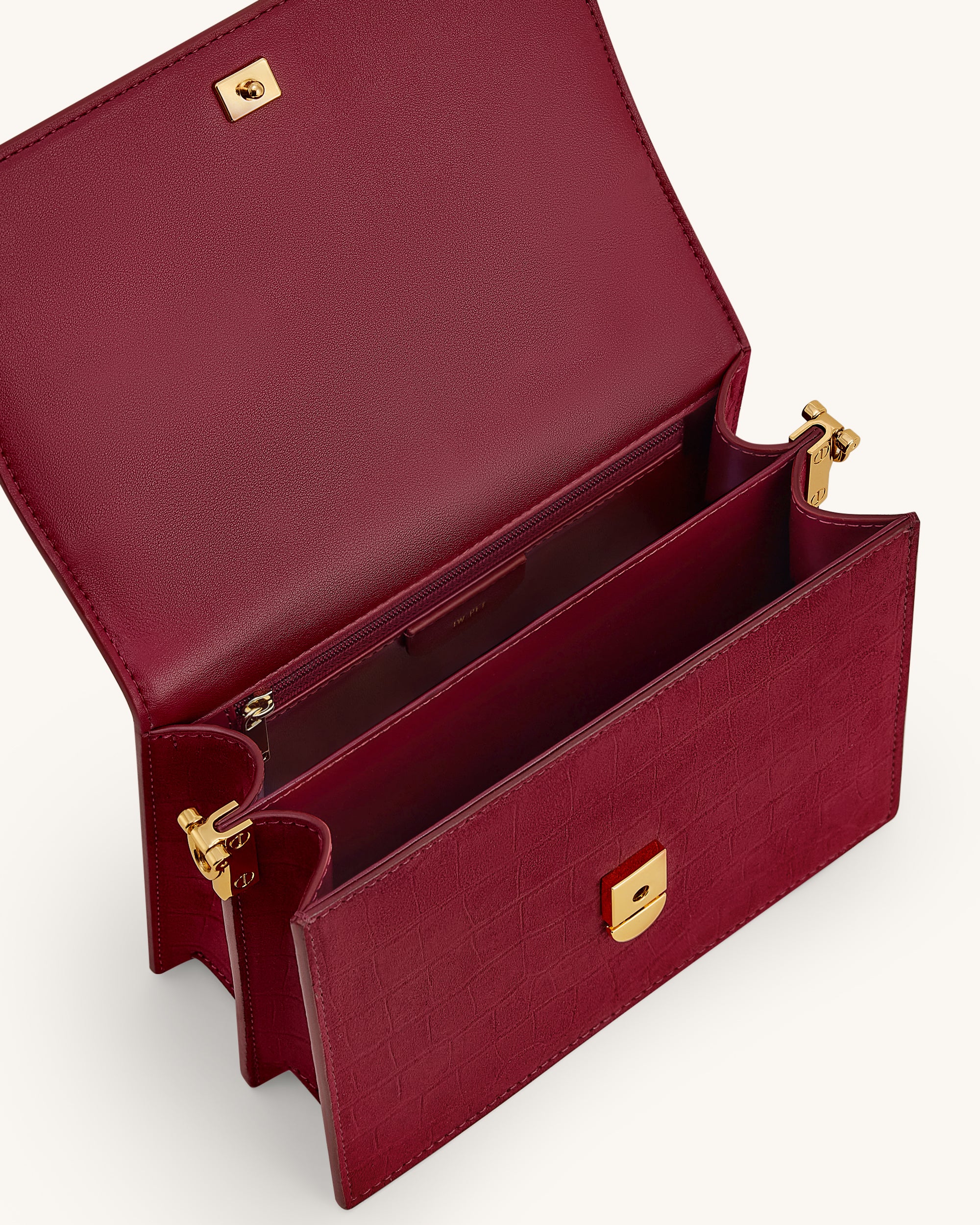 Mini Flap Faux Suede Croc Embossed Crossbody - Burgundy - Image 4