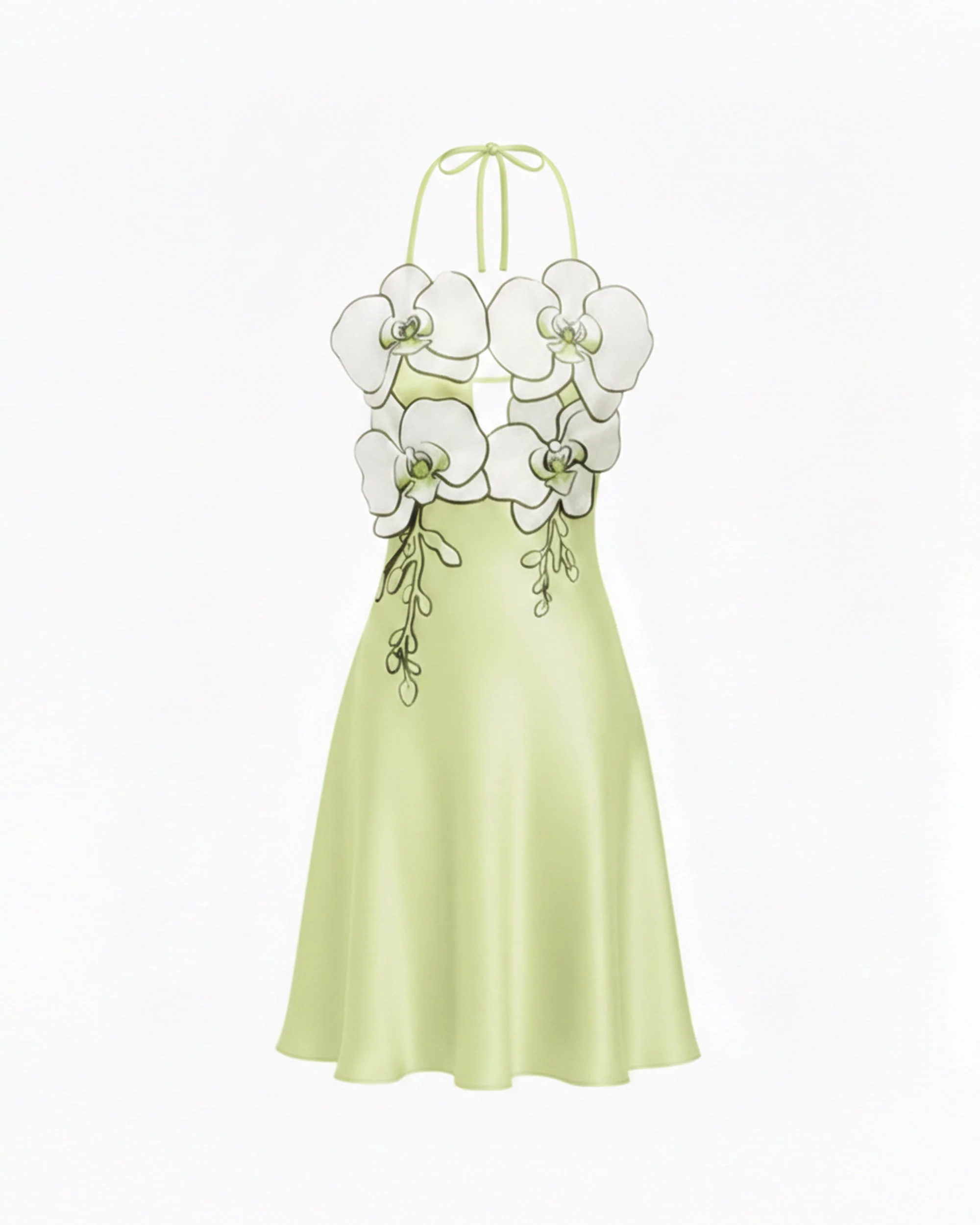 Orchid Embroidered Halter Mini Dress - Light Green - Image 3