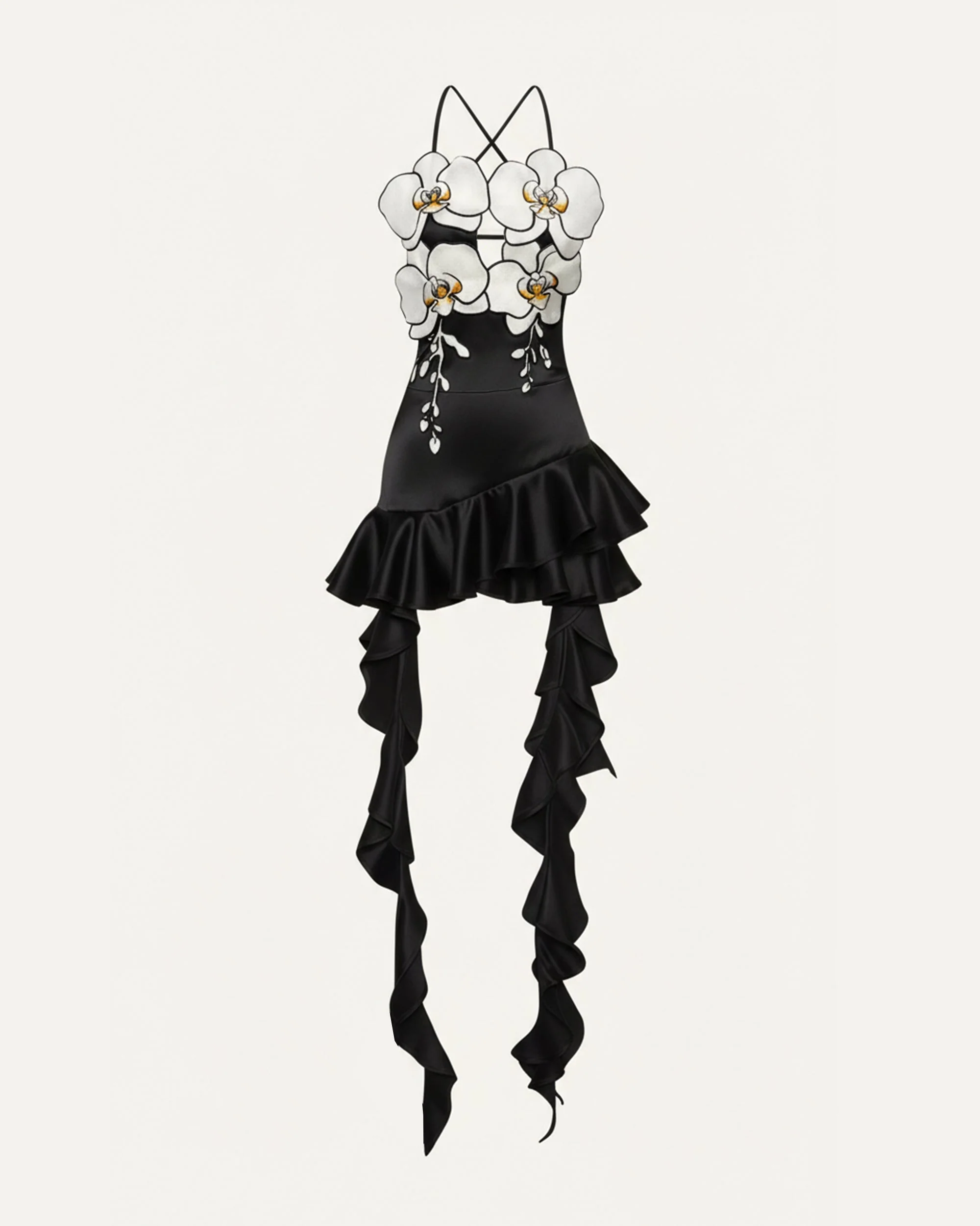 Orchid Embroidered Ruffle Hem Mini Dress - Black - Image 3